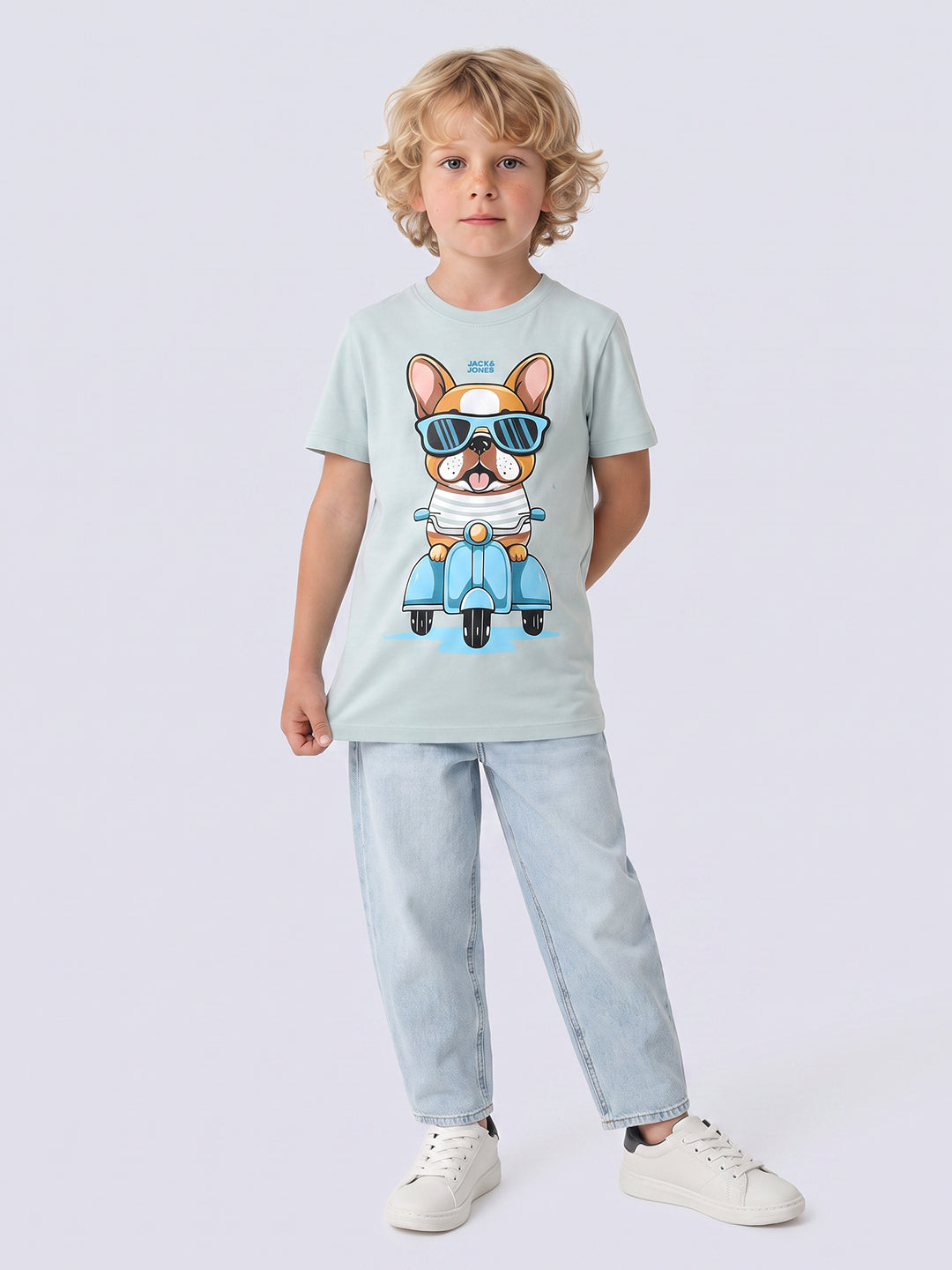 Boys Blue Printed Cotton T-shirt