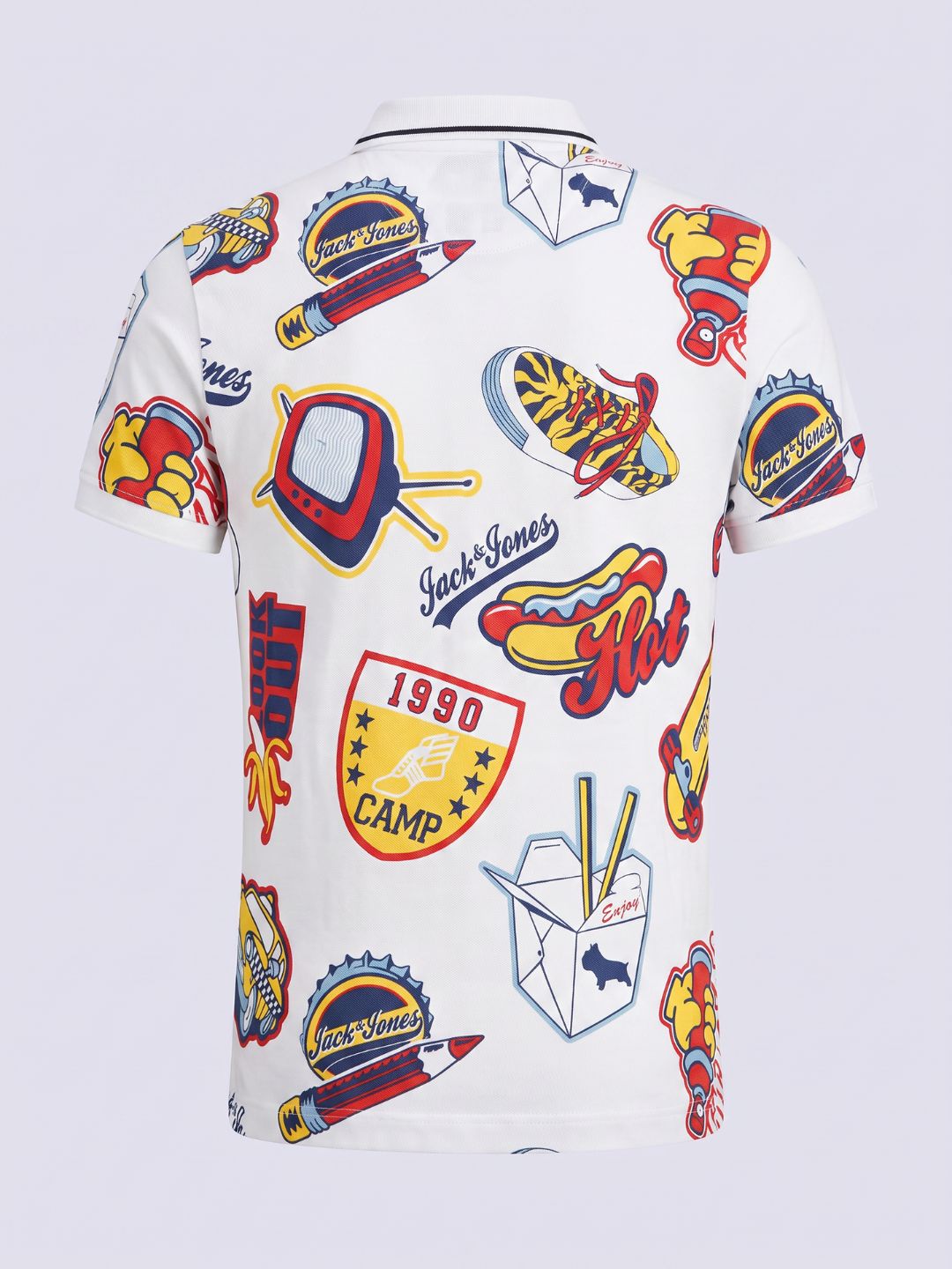 Boys White Printed Polo