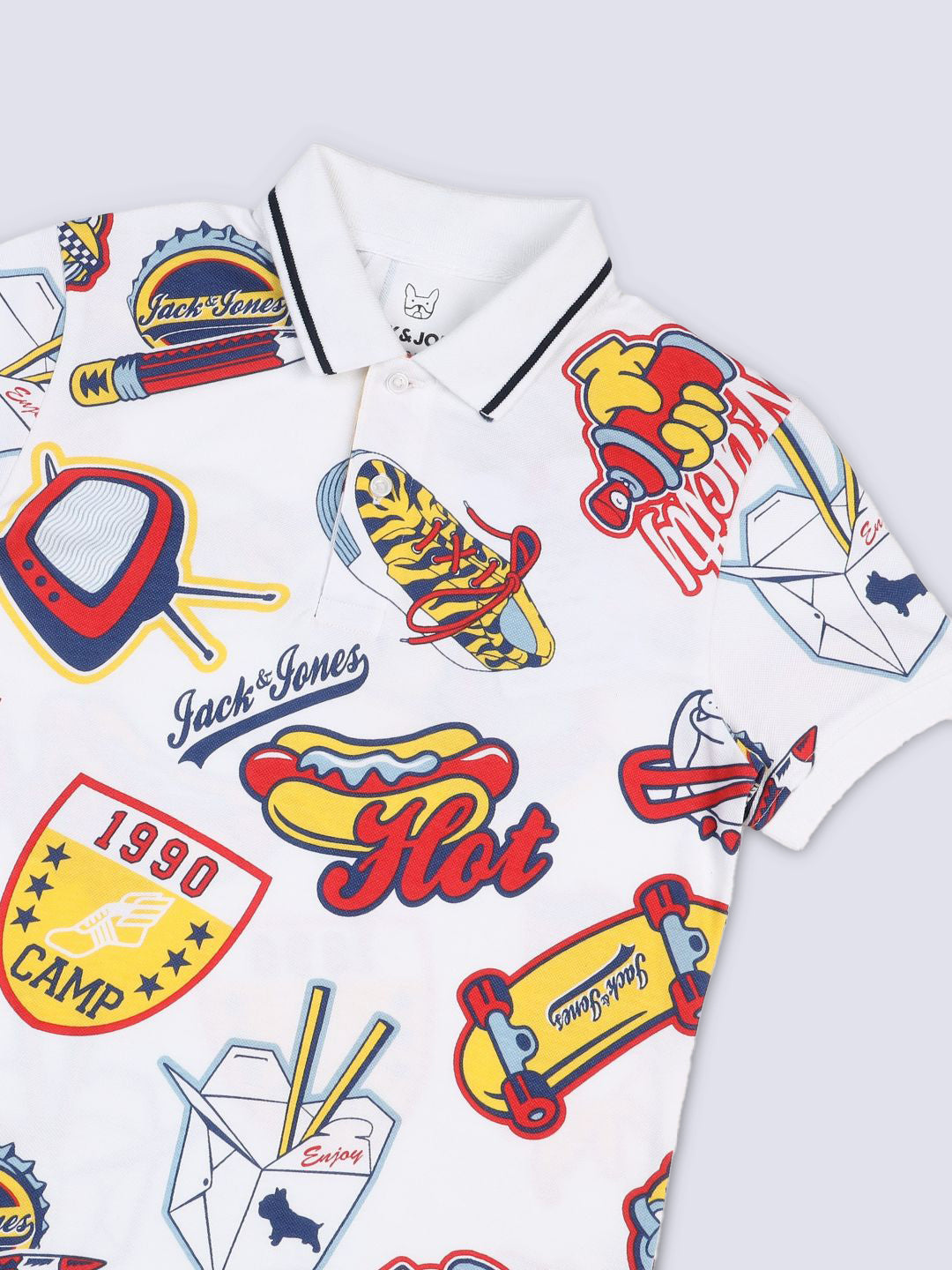 Boys White Printed Polo