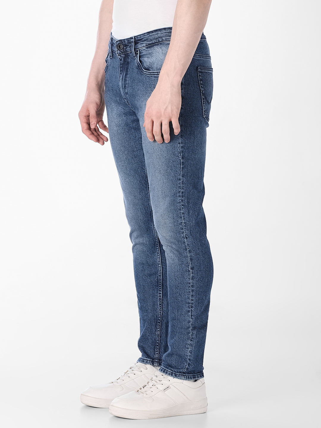 Blue Cotton Blend Slim Fit Jeans