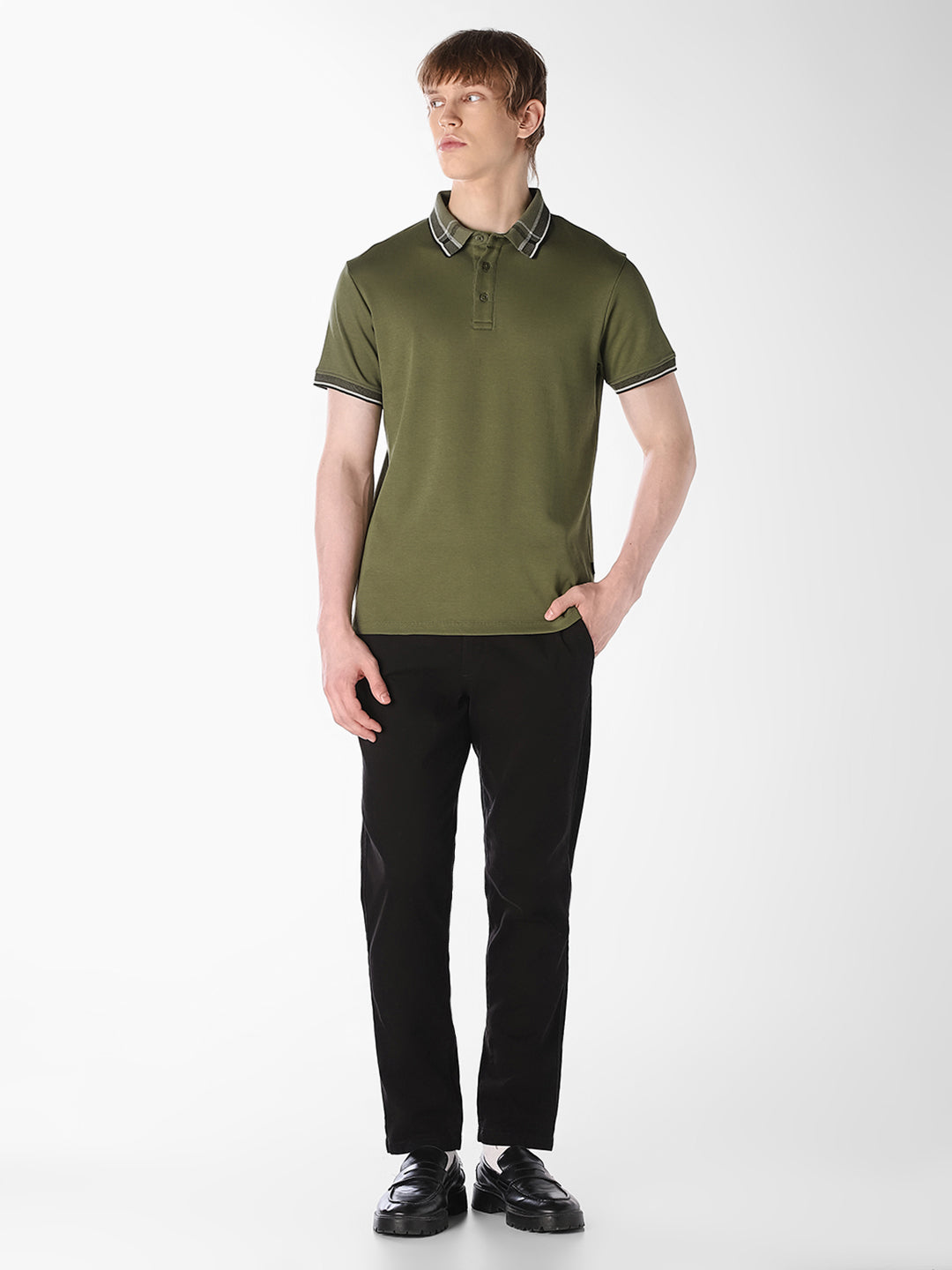 Olive Green Contrast Tipping Polo