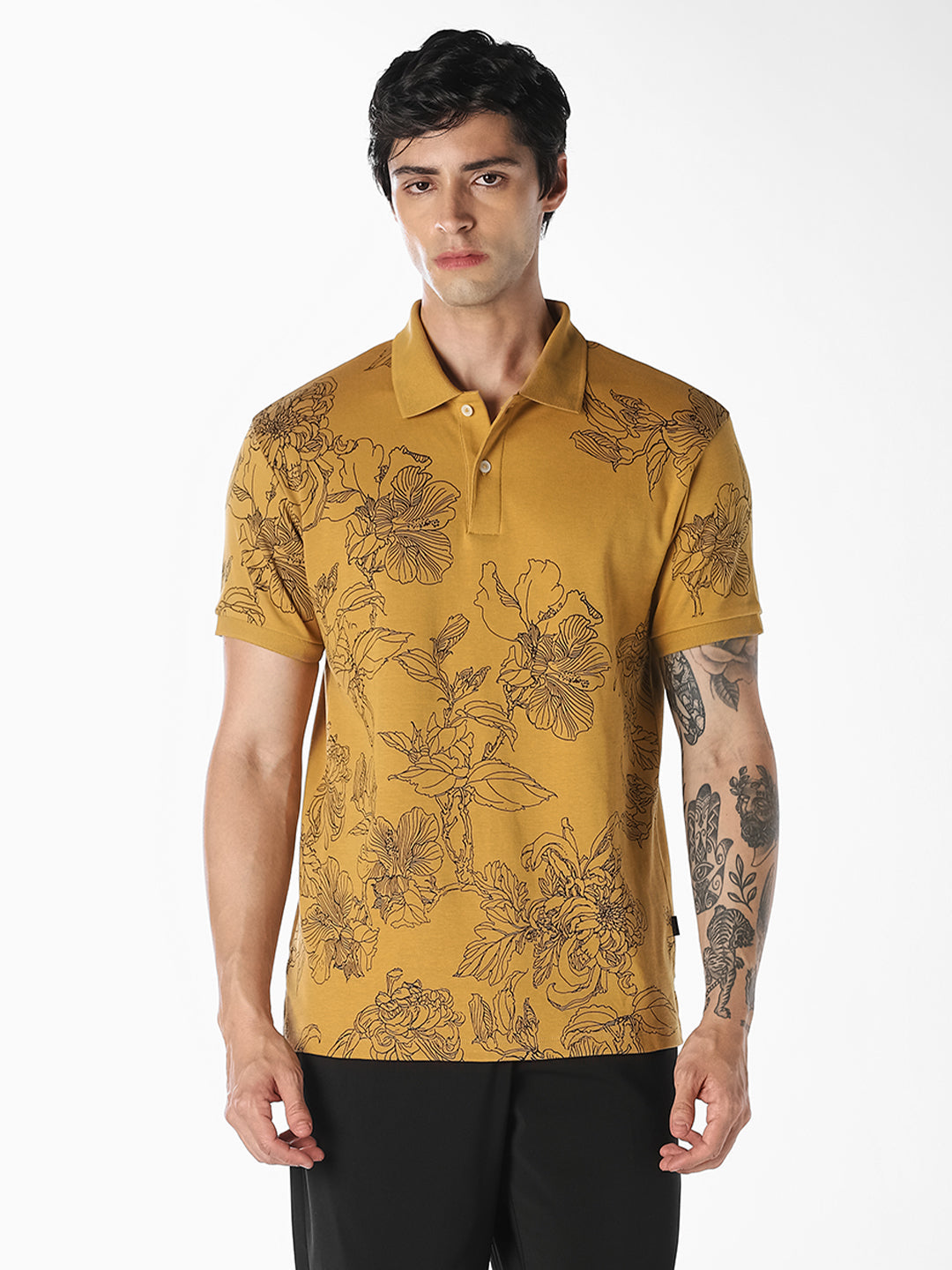 Brown Floral Cotton Polo