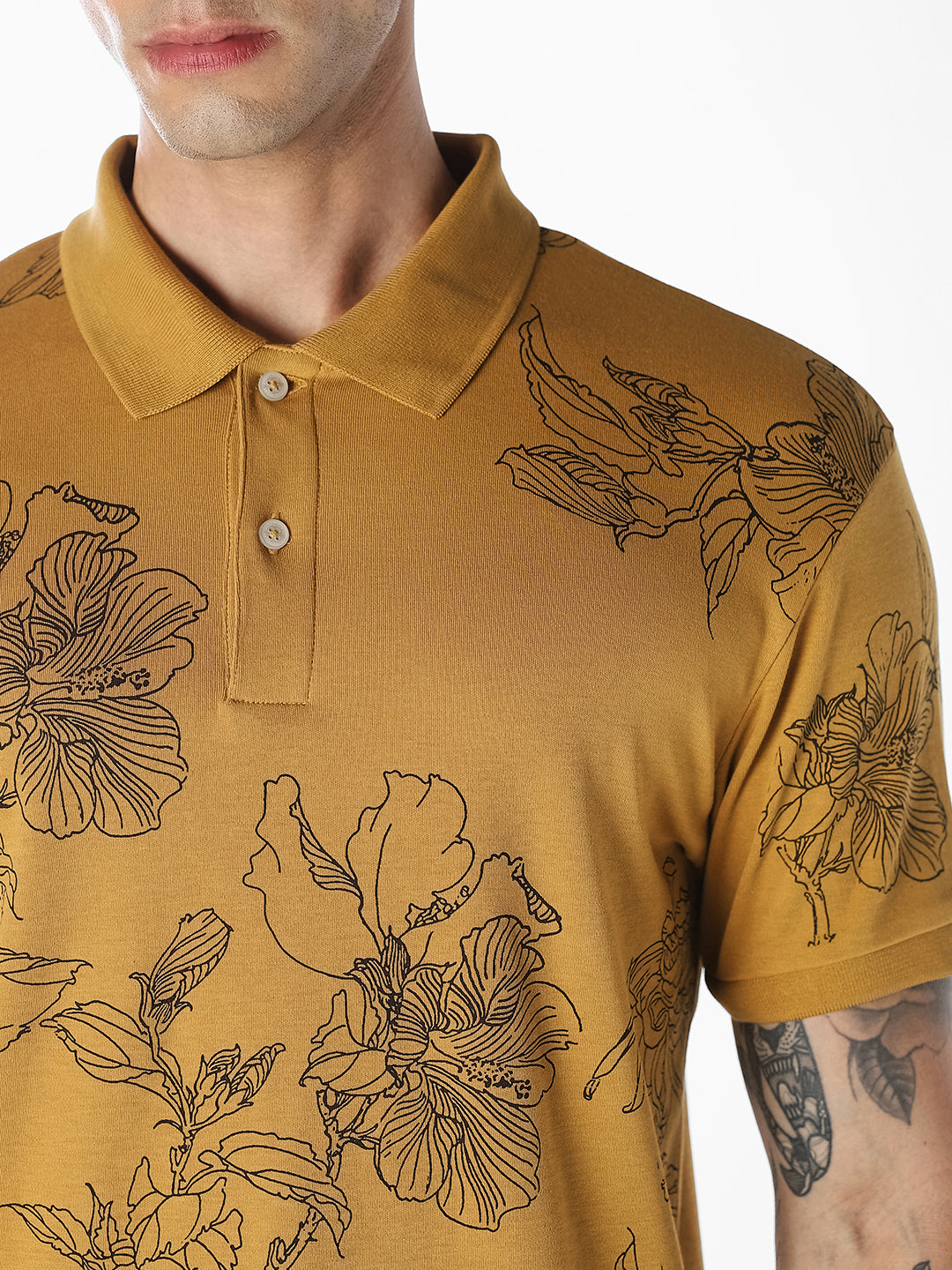 Brown Floral Cotton Polo