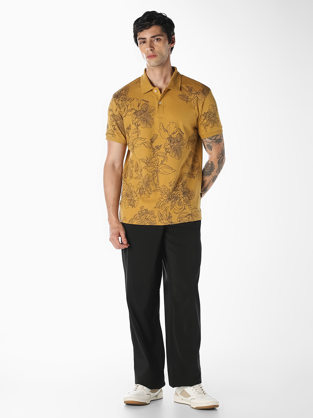 Brown Floral Cotton Polo