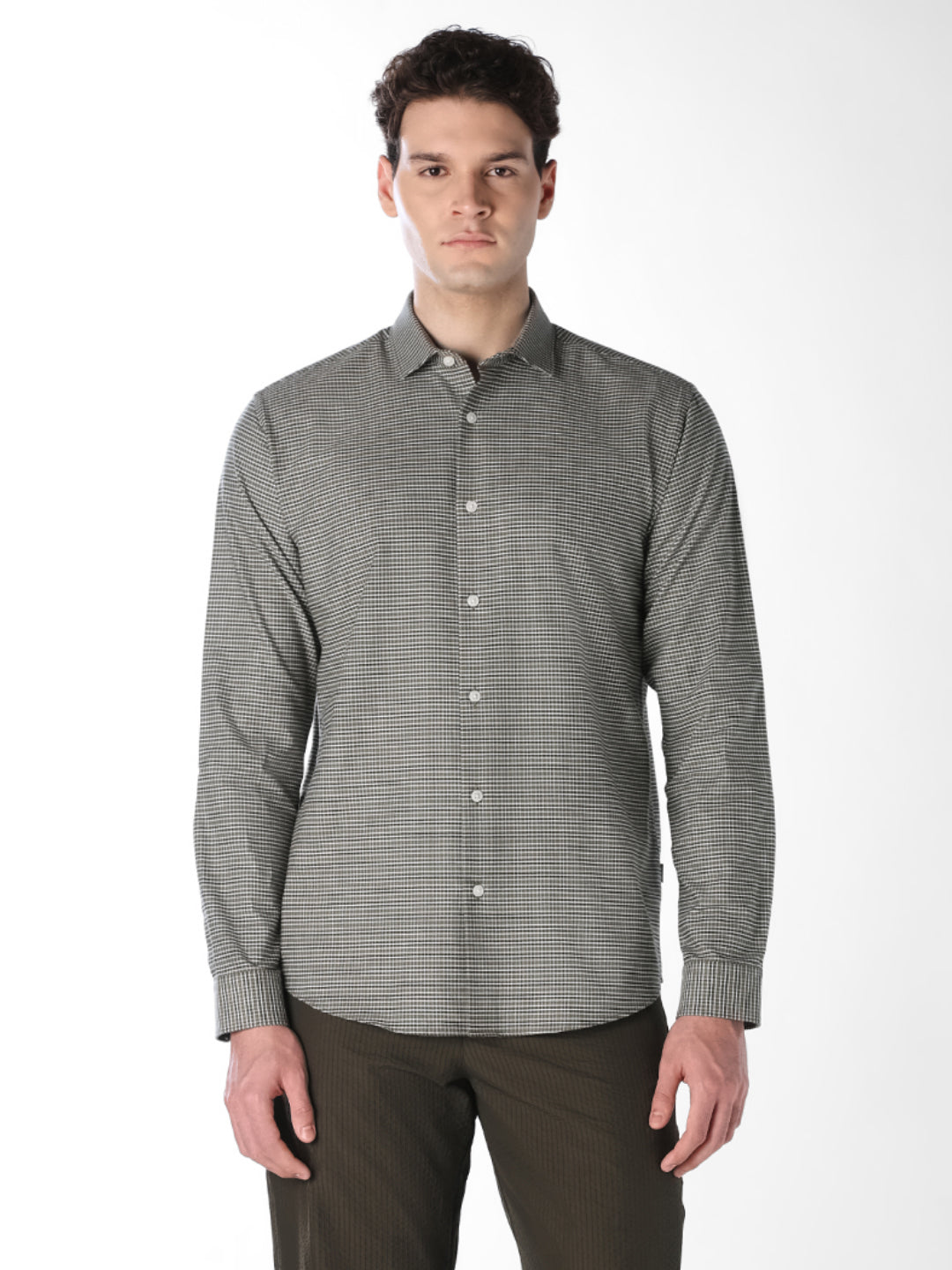 Brushed Micro Check Cotton Shirt