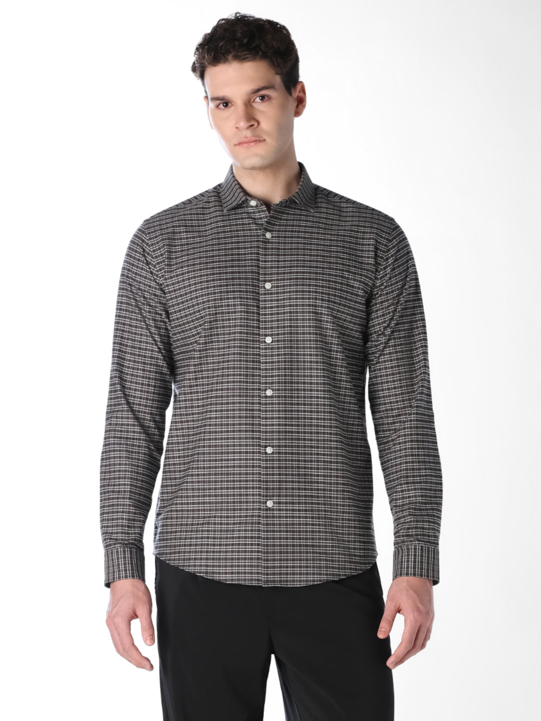 Brown Micro Check Cotton Shirt