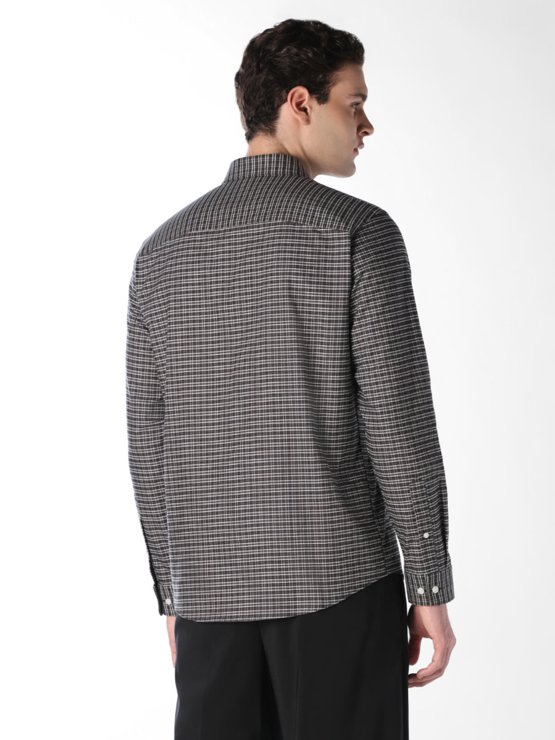 Brown Micro Check Cotton Shirt