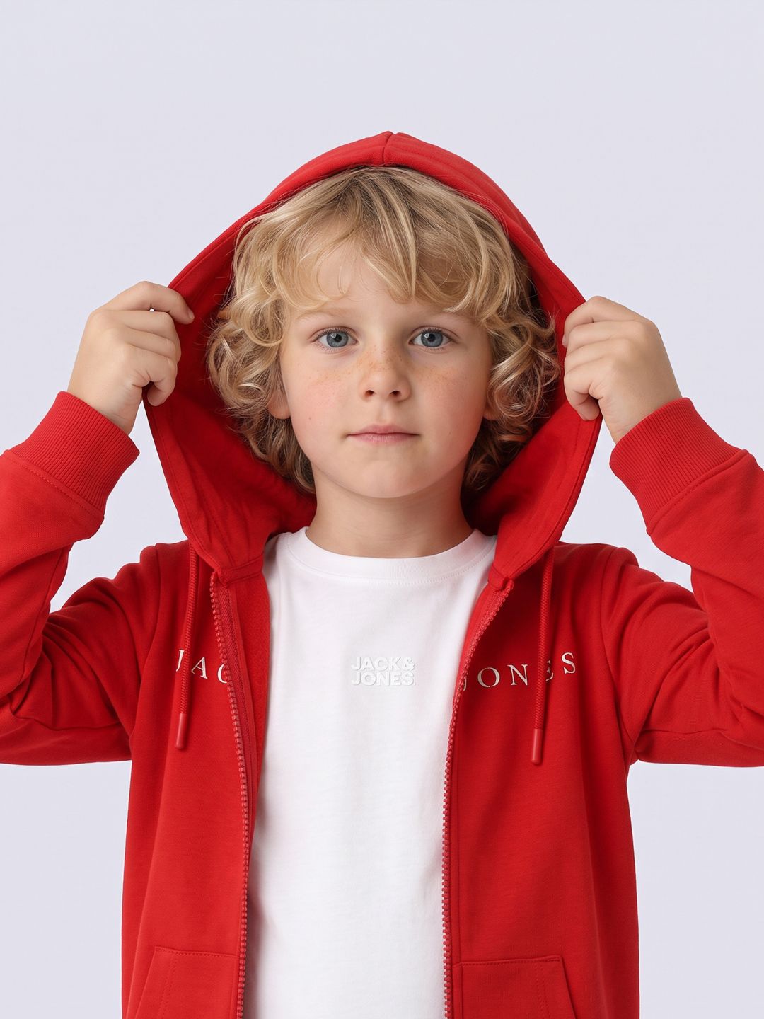 Boys Red Printed Hoodie