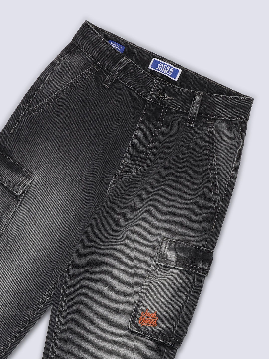 Boys Grey Washed Cargo Jeans
