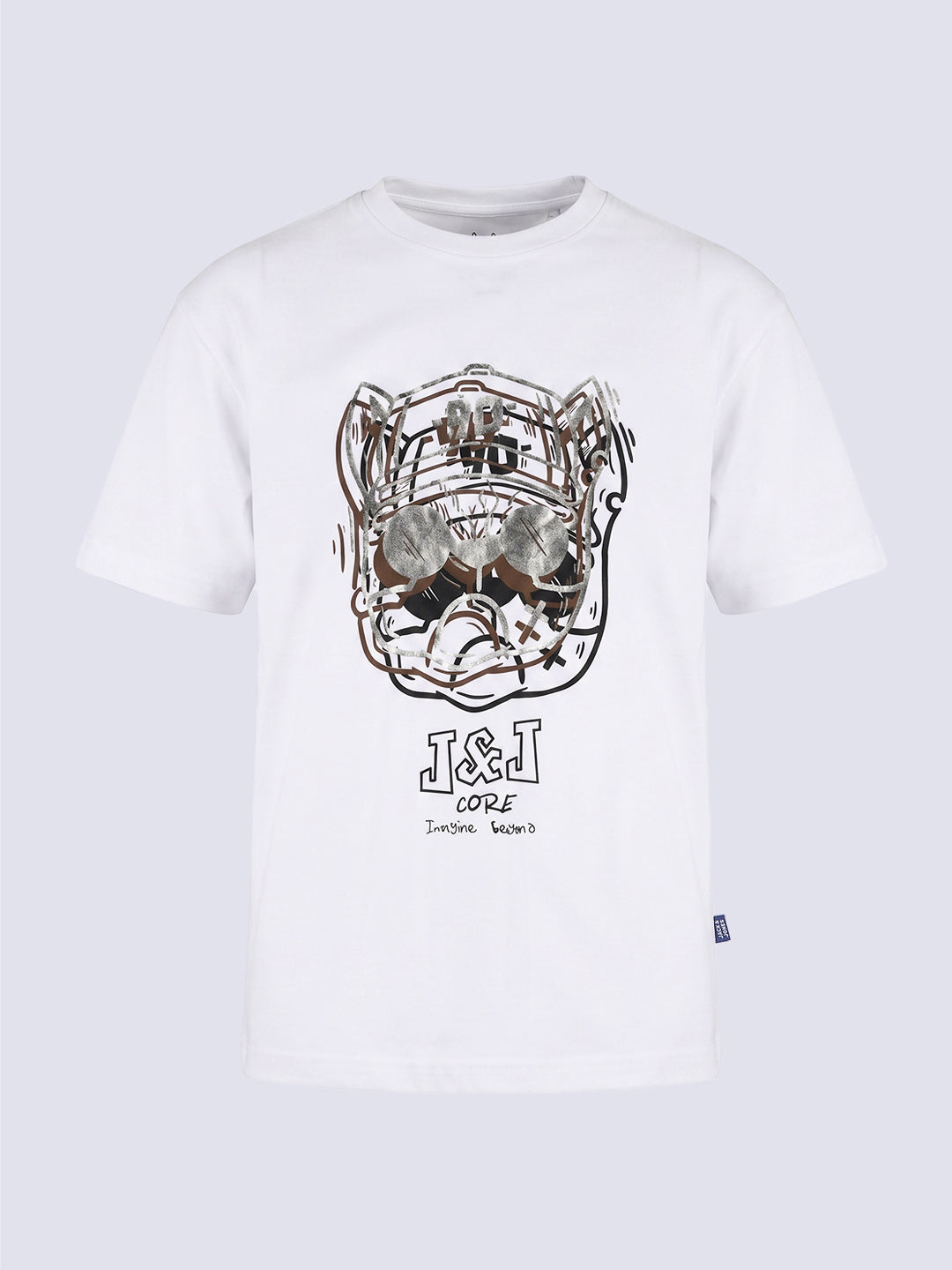 Boys White Foil Print Cotton T-shirt