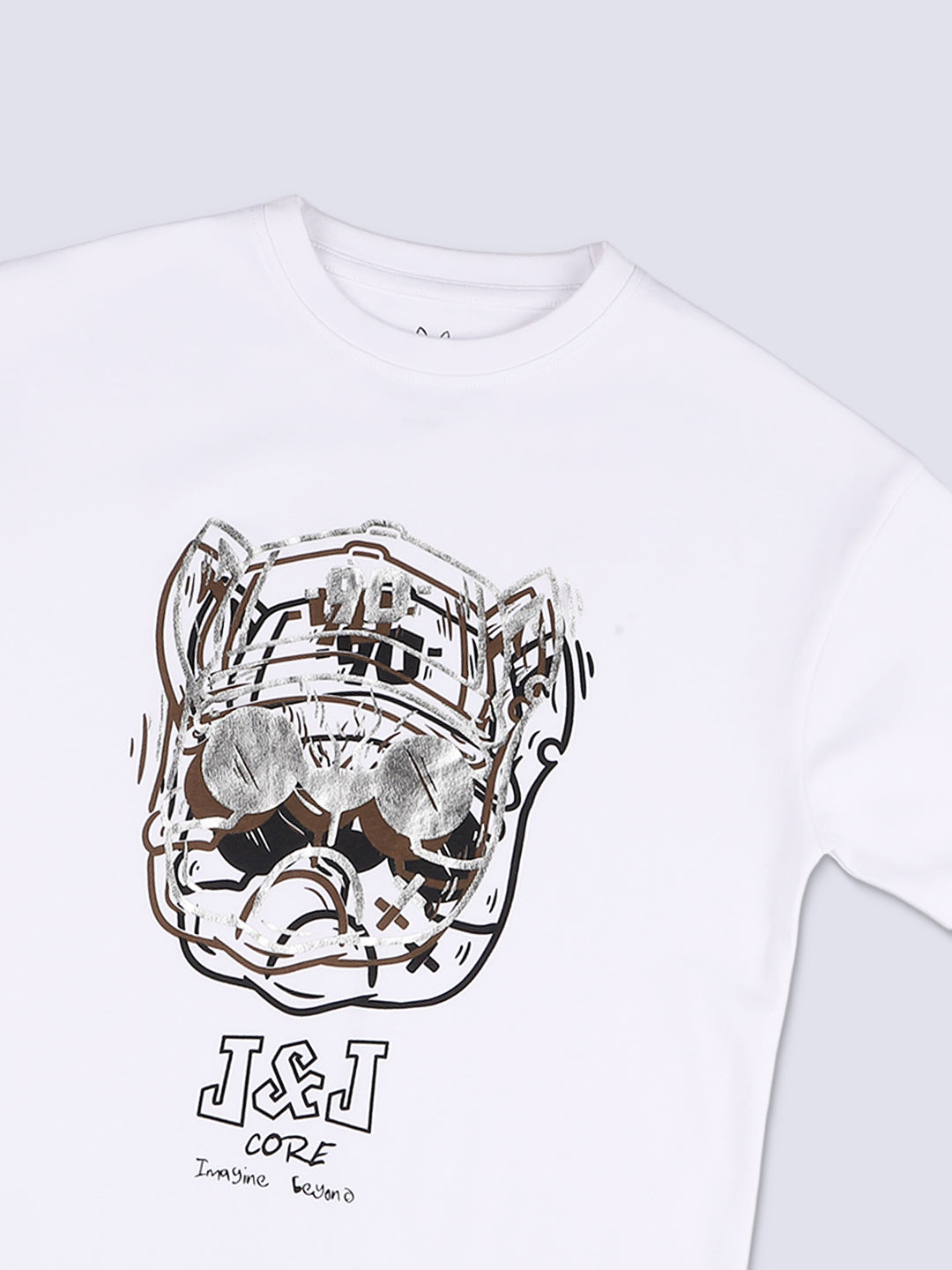 Boys White Foil Print Cotton T-shirt