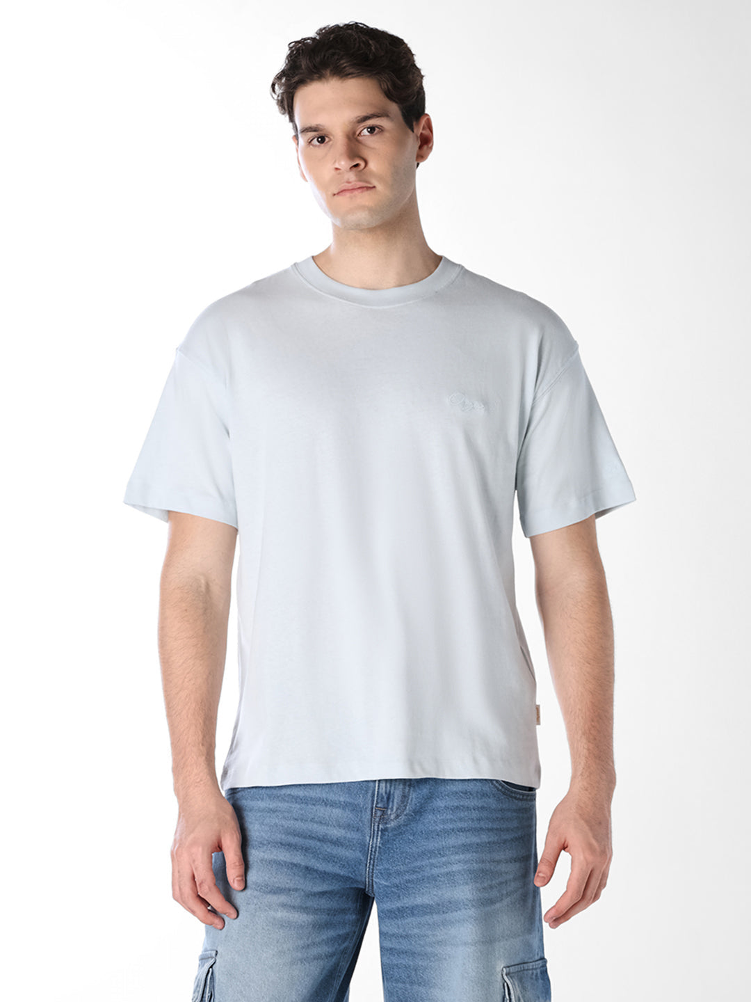 Light Blue Printed Boxy Fit T-shirt