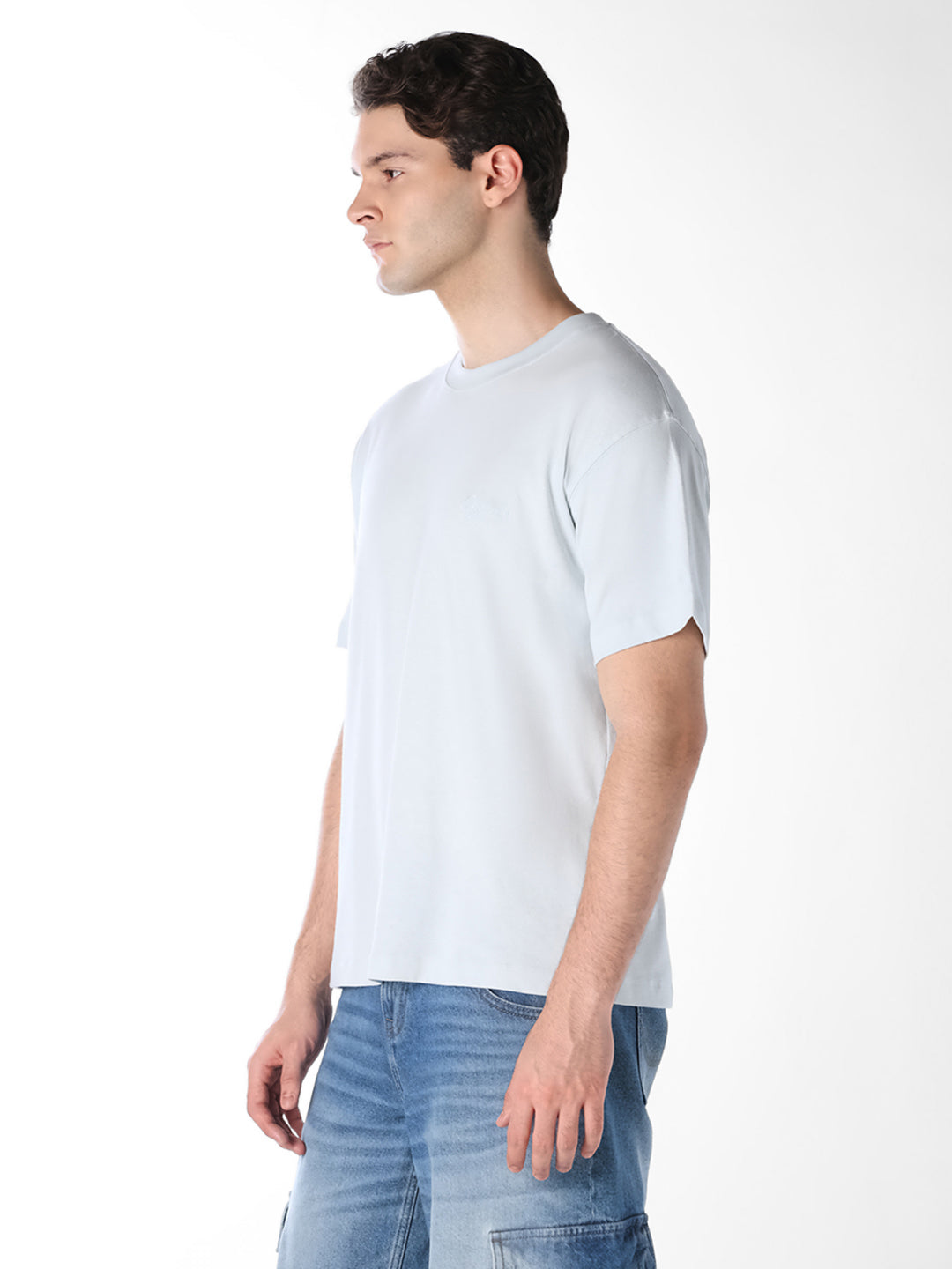 Light Blue Printed Boxy Fit T-shirt