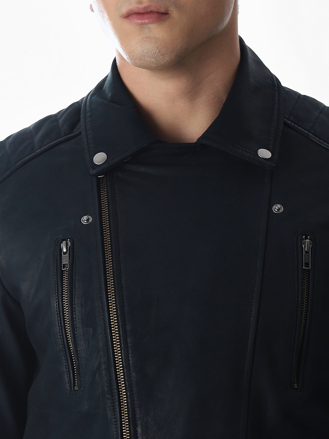 Navy Blue Leather Jacket