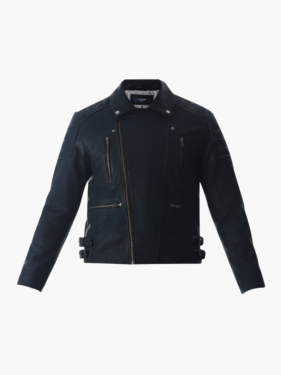 Navy Blue Leather Jacket