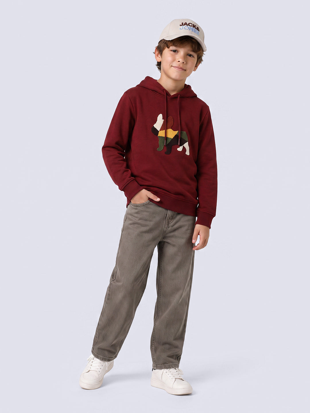 Boys Maroon Printed Hoodie