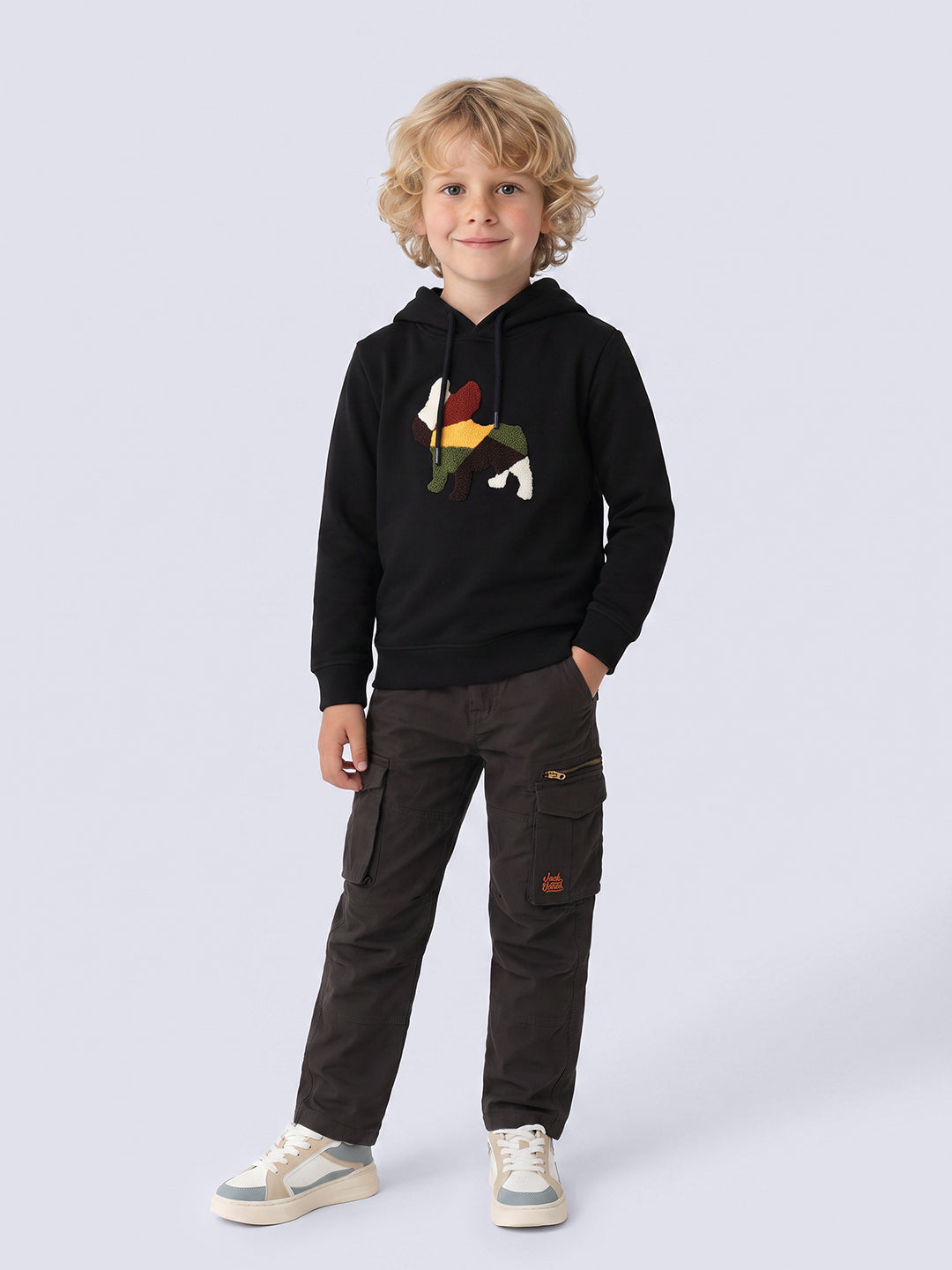 Boys Black Printed Hoodie