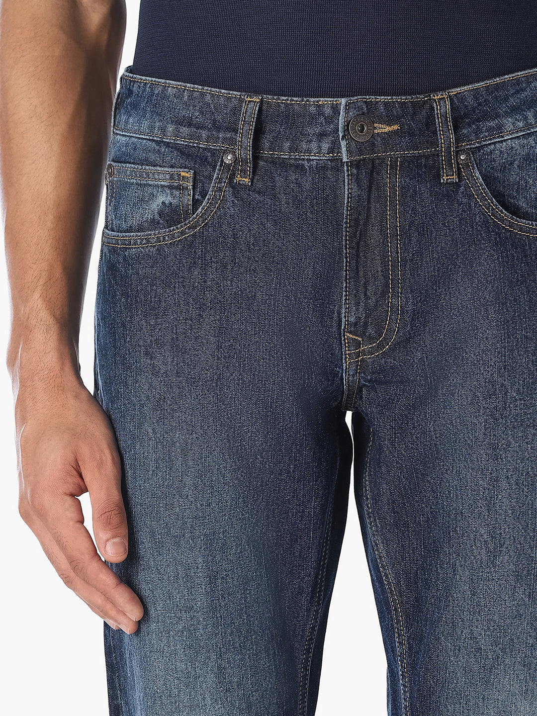 Dark Blue Washed Regular Fit Jeans