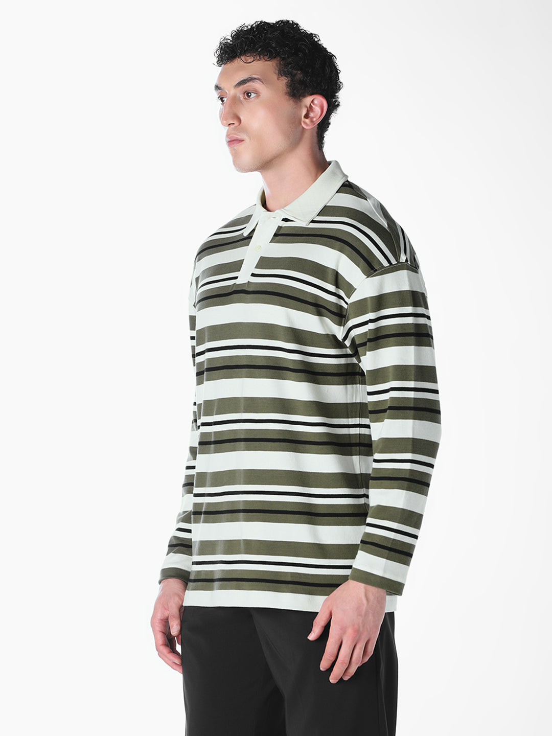 Green Striped Oversized Fit polos