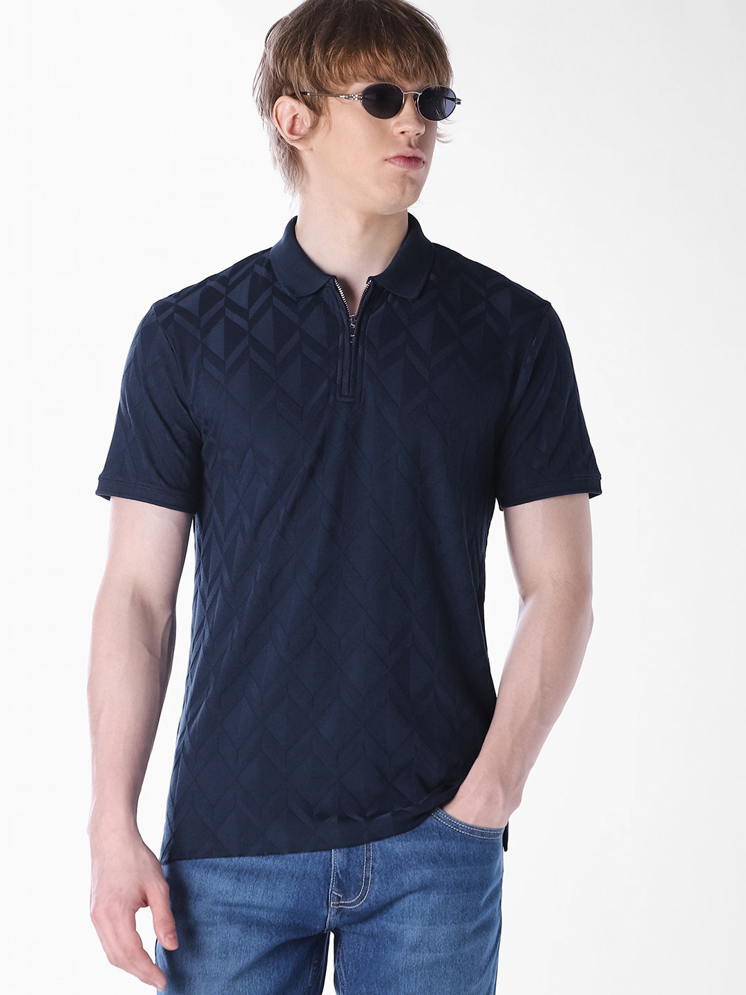 Blue Jacquard Regular Fit polo