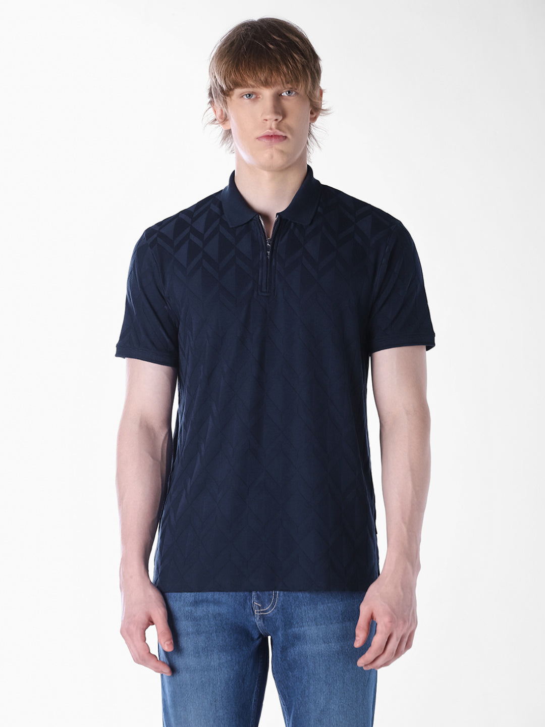 Blue Jacquard Regular Fit polo