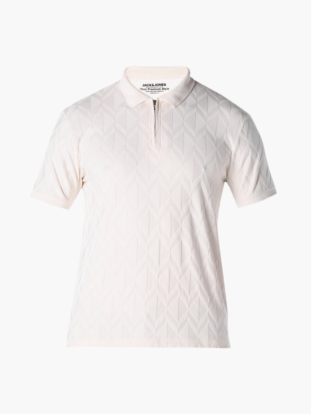 White Jacquard Regular Fit polos