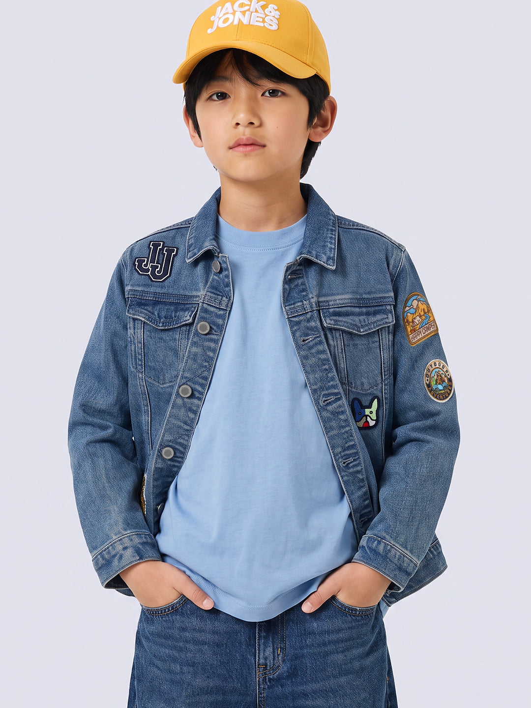 Boys Blue Patchwork Printed Jacket