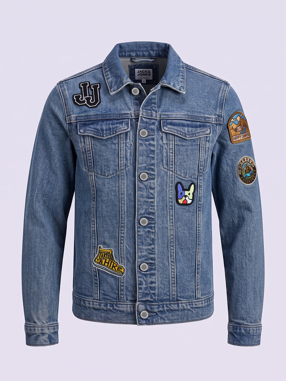 Boys Blue Patchwork Printed Jacket