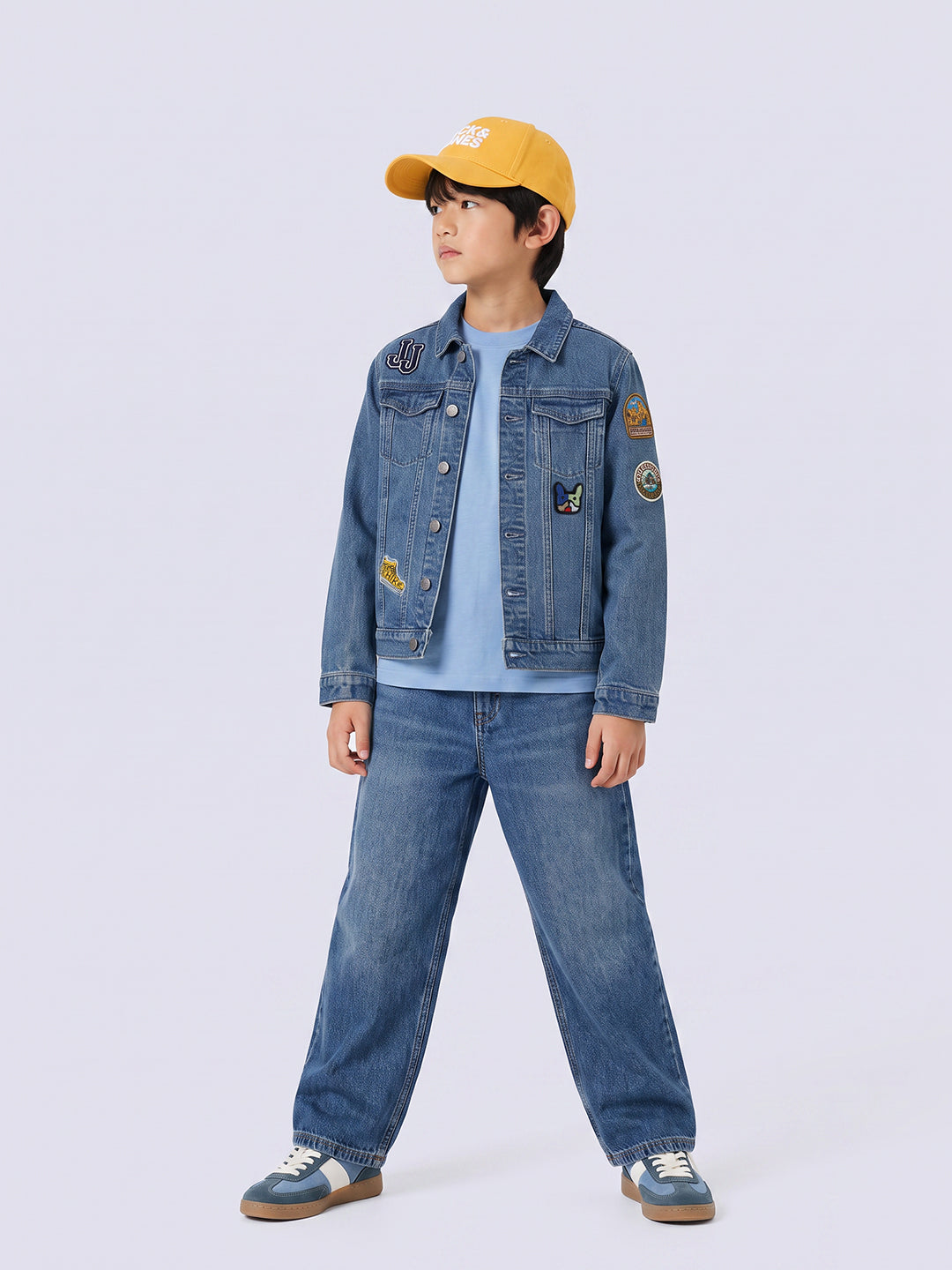 Boys Blue Patchwork Printed Jacket