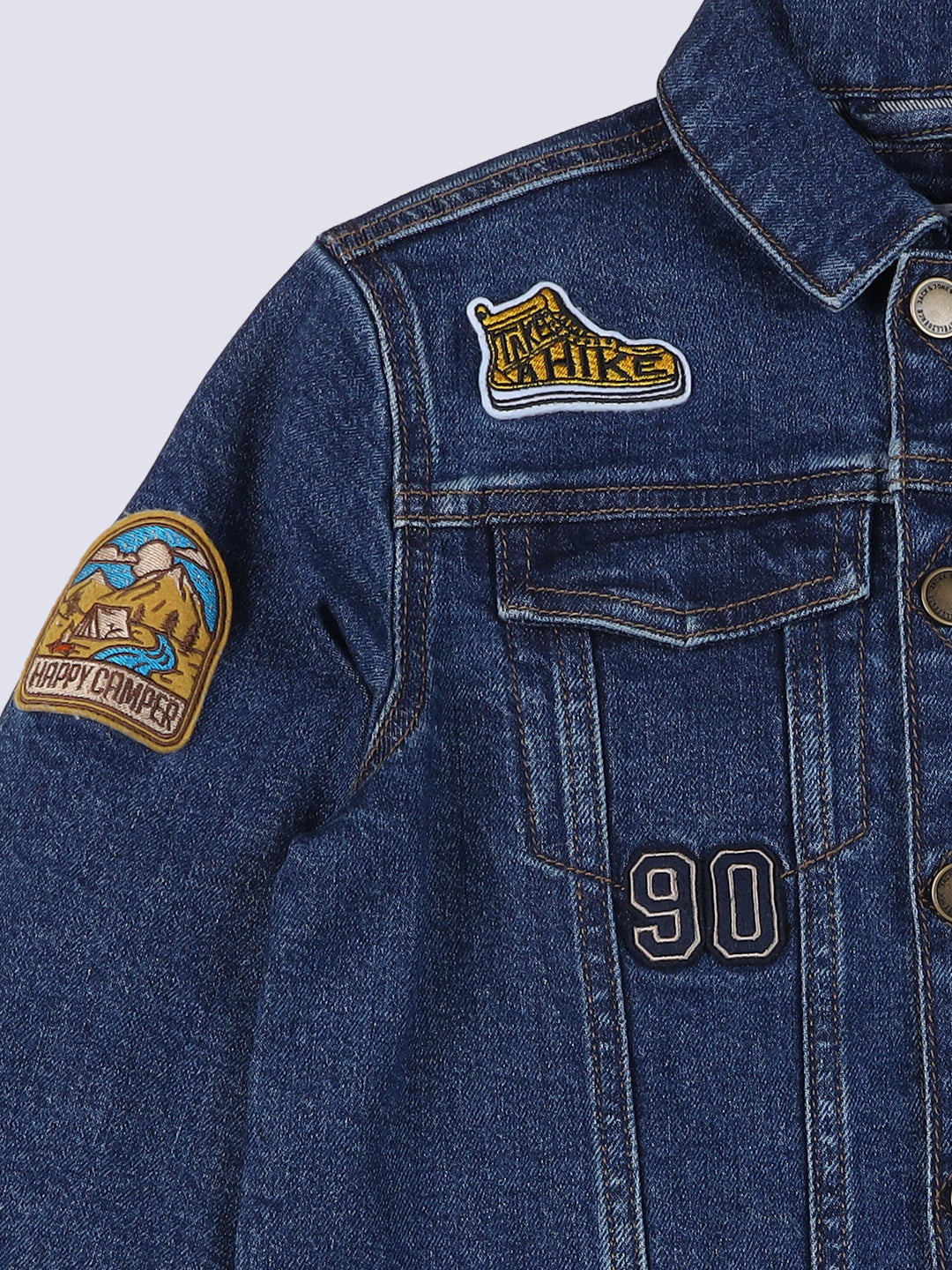 Boys Dark Blue Patchwork Printed Jacket