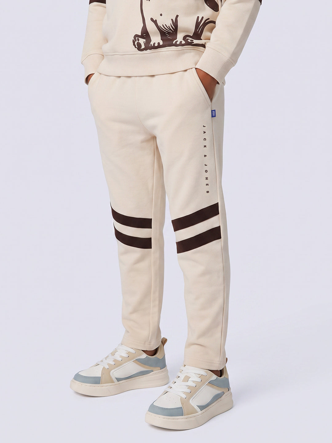 Boys Beige Printed Sweatpants