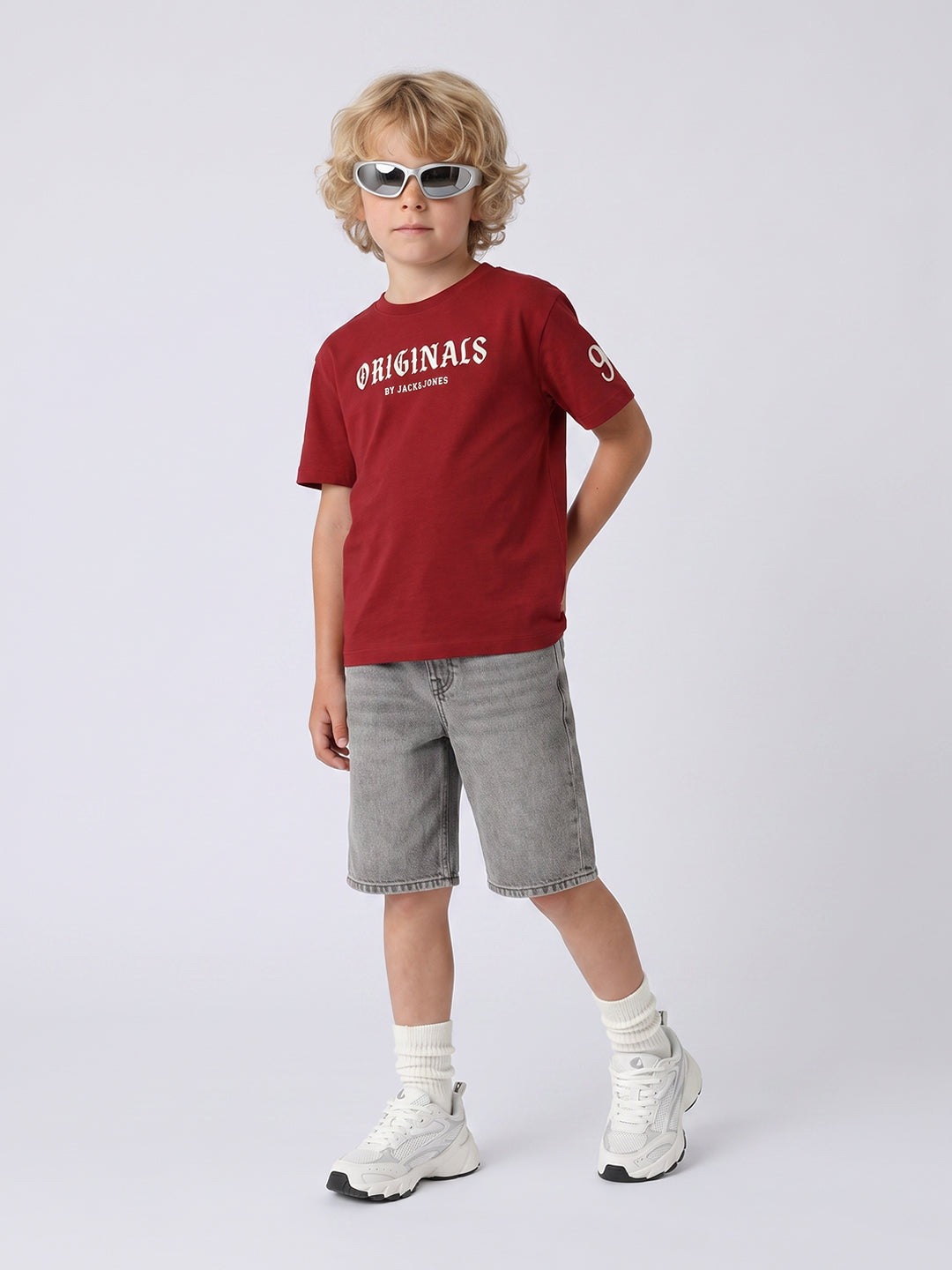 Boys Red Printed Oversized T-shirt