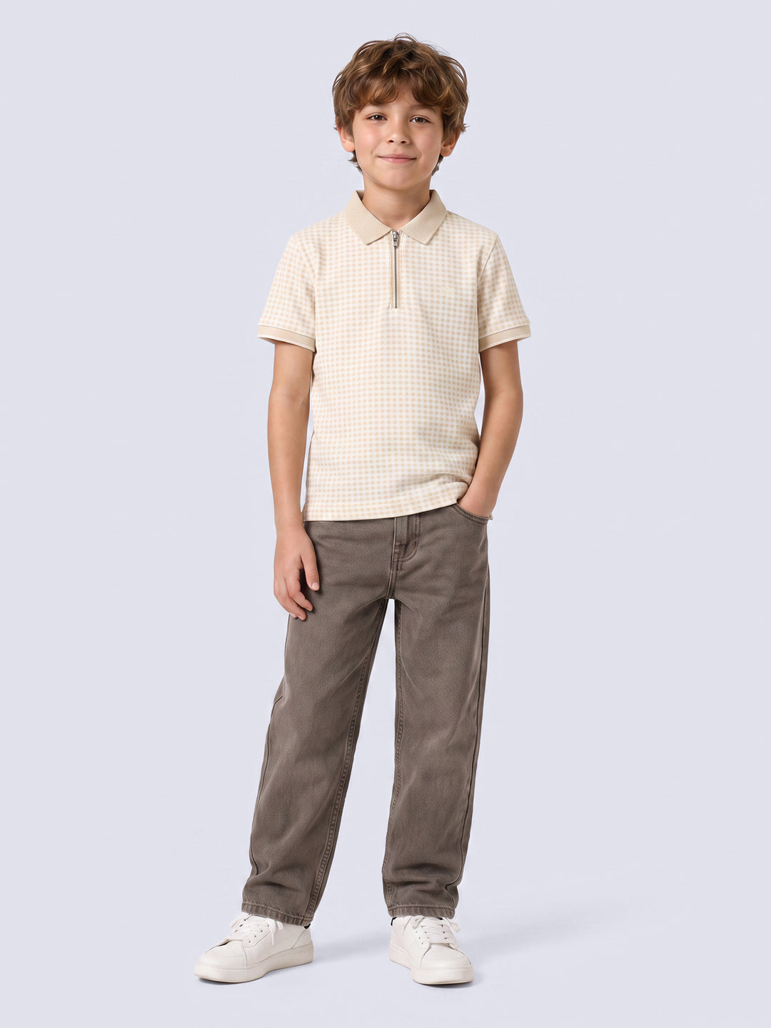 Boys Check Print Polo