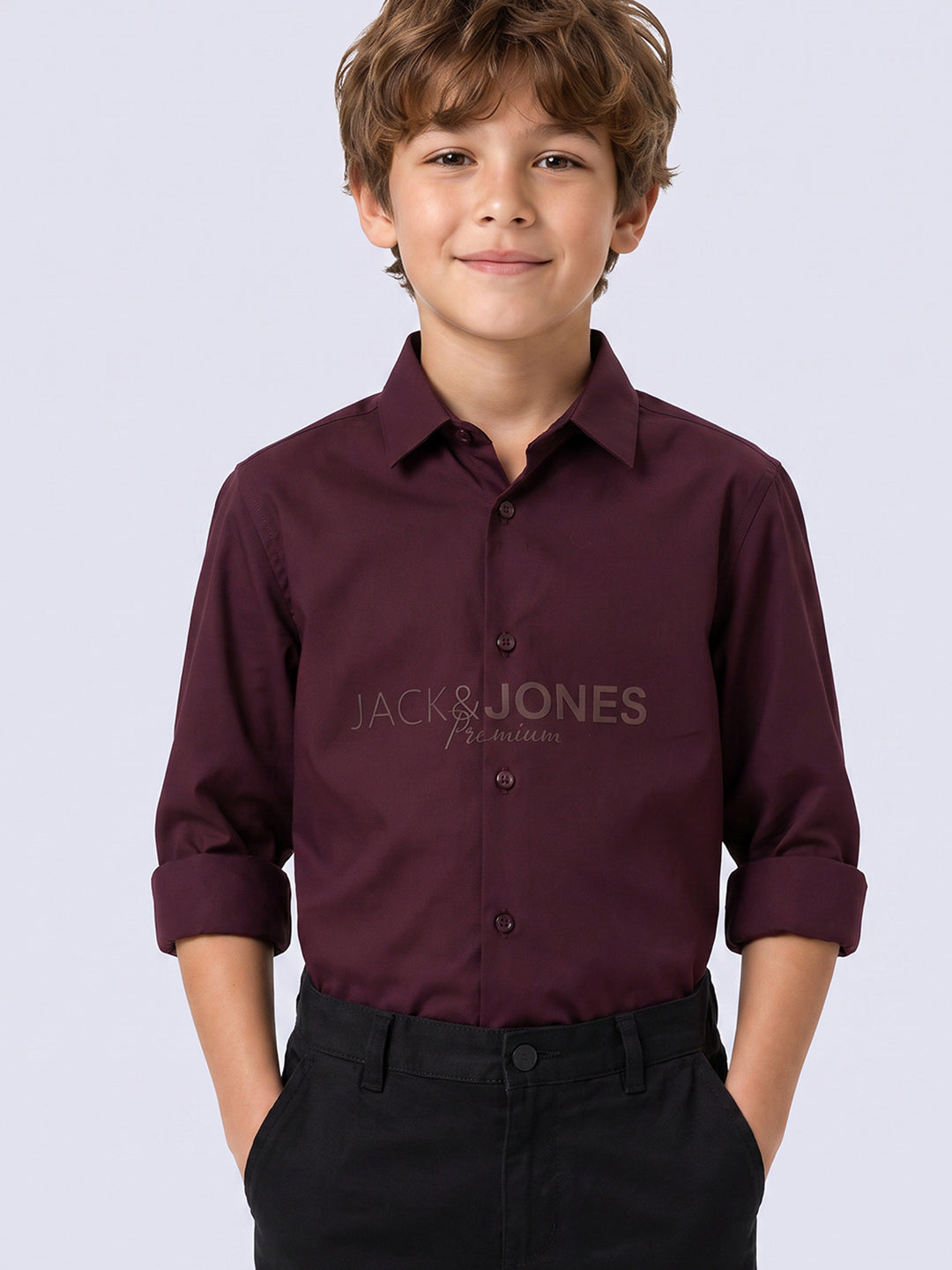 Boys Maroon Printed Shirt