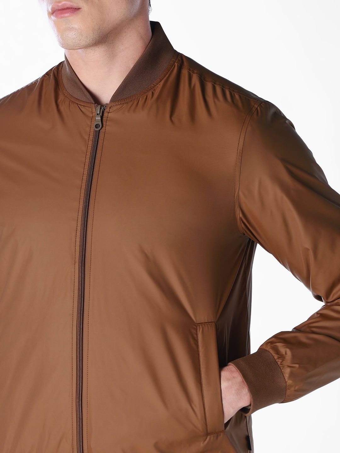 Grey Solid Regular Fit Bomber Jacket