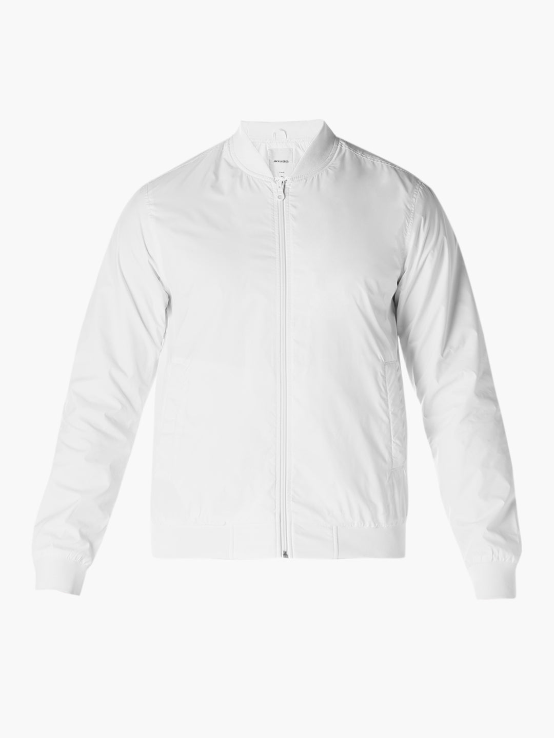 White Solid Regular Fit Bomber Jacket