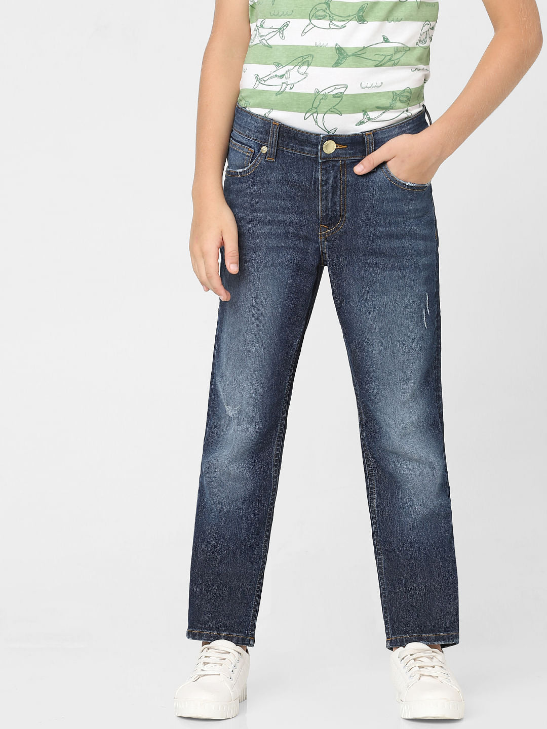 Boys Dark Blue Mid Rise Clark Regular Fit Jeans