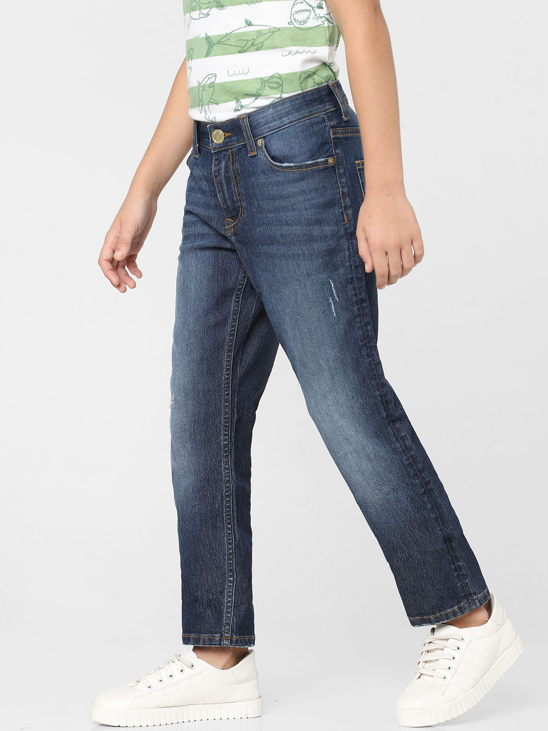 Boys Dark Blue Mid Rise Clark Regular Fit Jeans