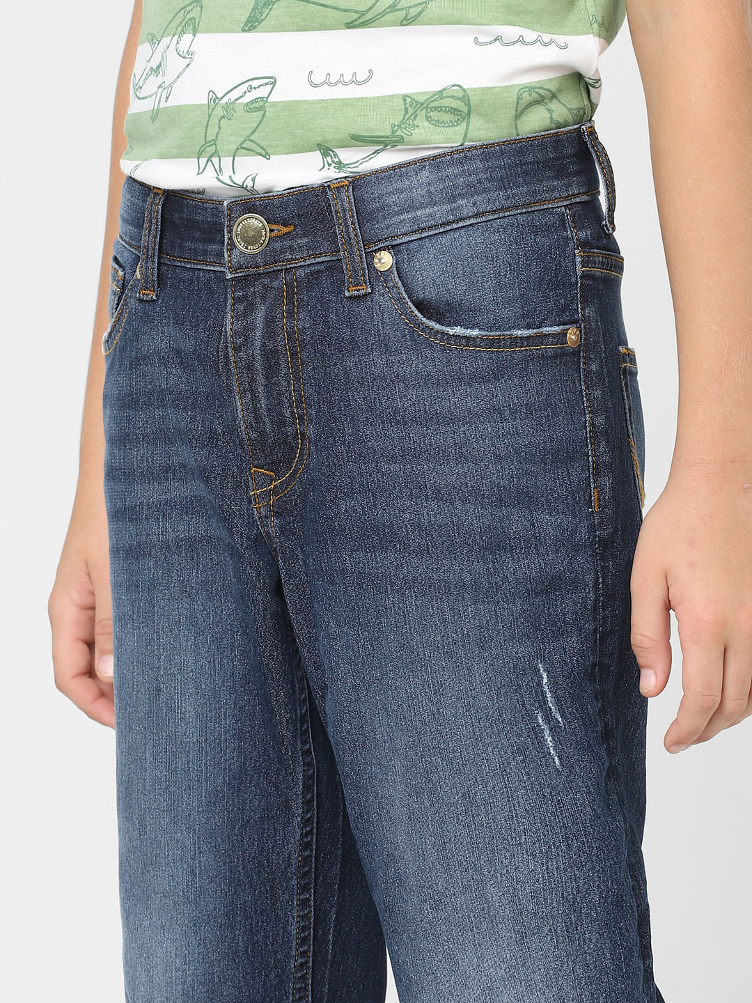 Boys Dark Blue Mid Rise Clark Regular Fit Jeans