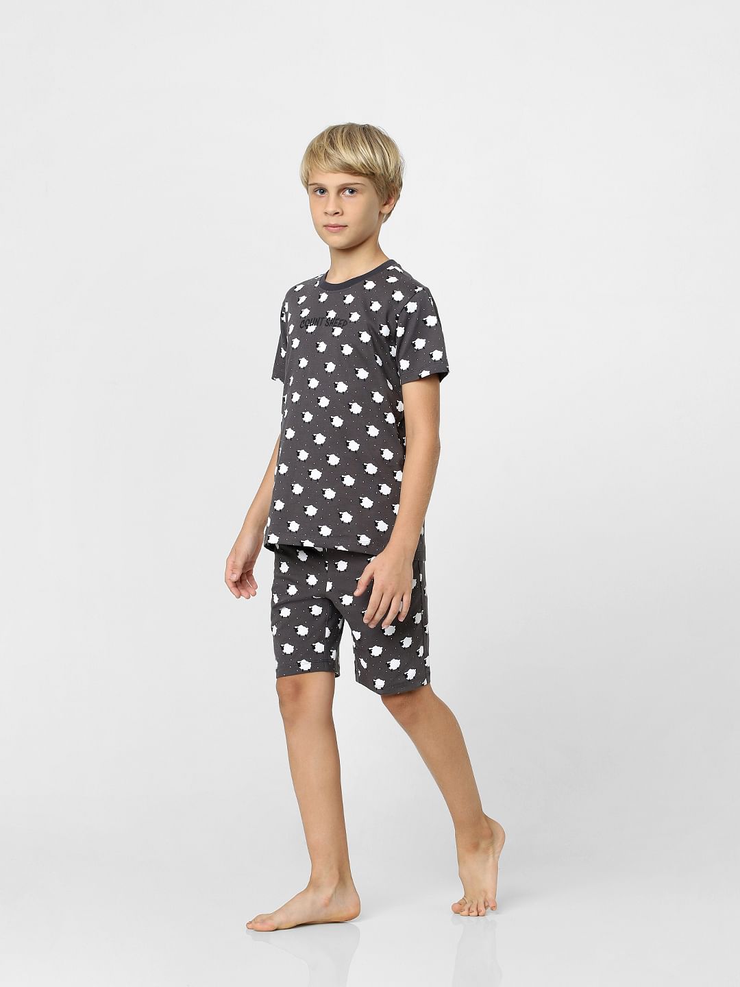 Boys Grey T-shirt & Shorts Sleepwear Set