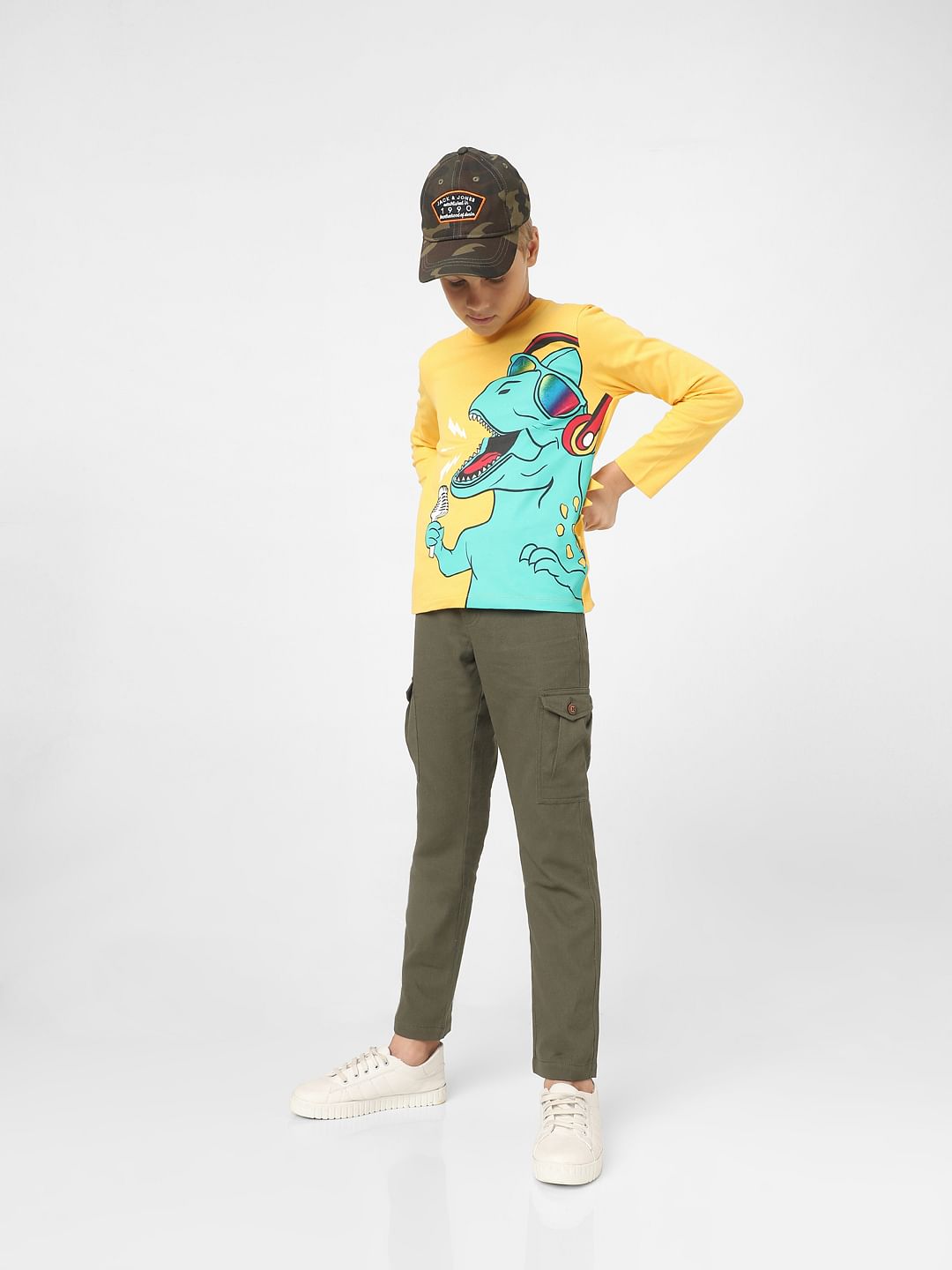 Boys Green Mid Rise Cargo Pants - 4/5Y