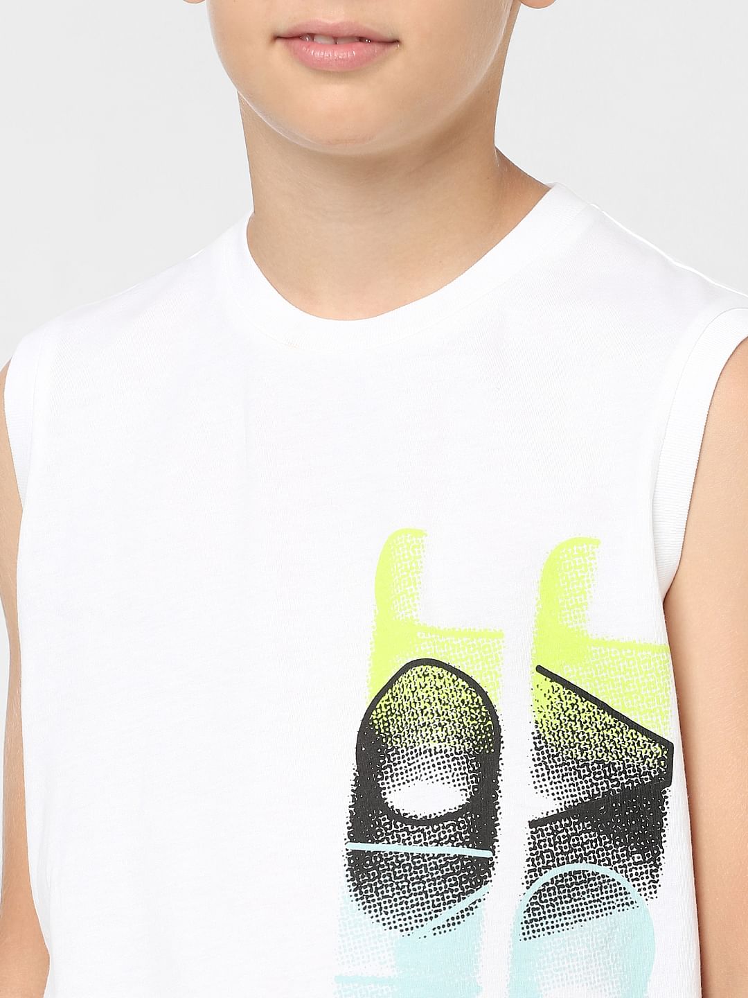 Boys White Sleeveless T-shirt