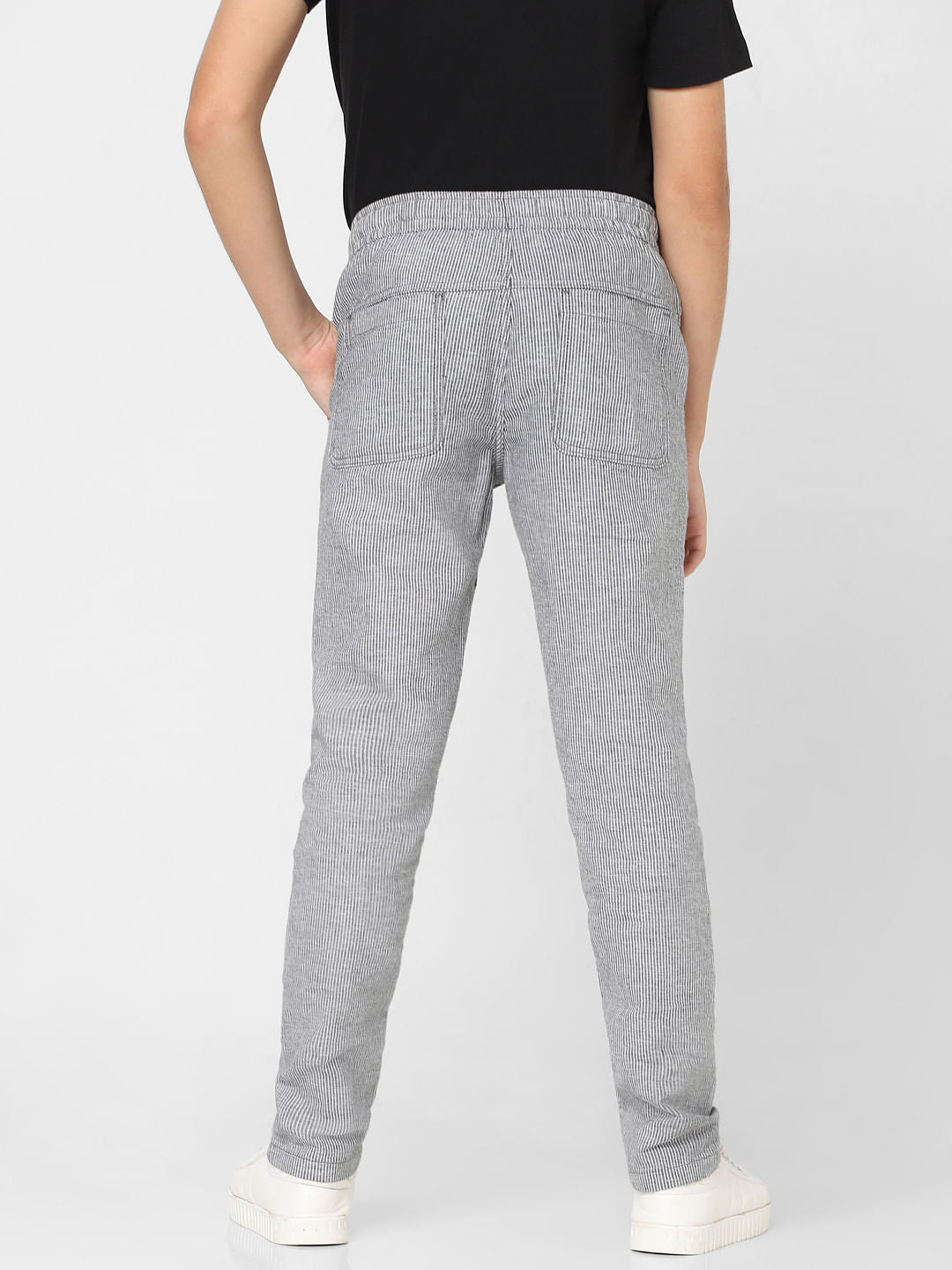 Boys White Mid Rise Striped Pants
