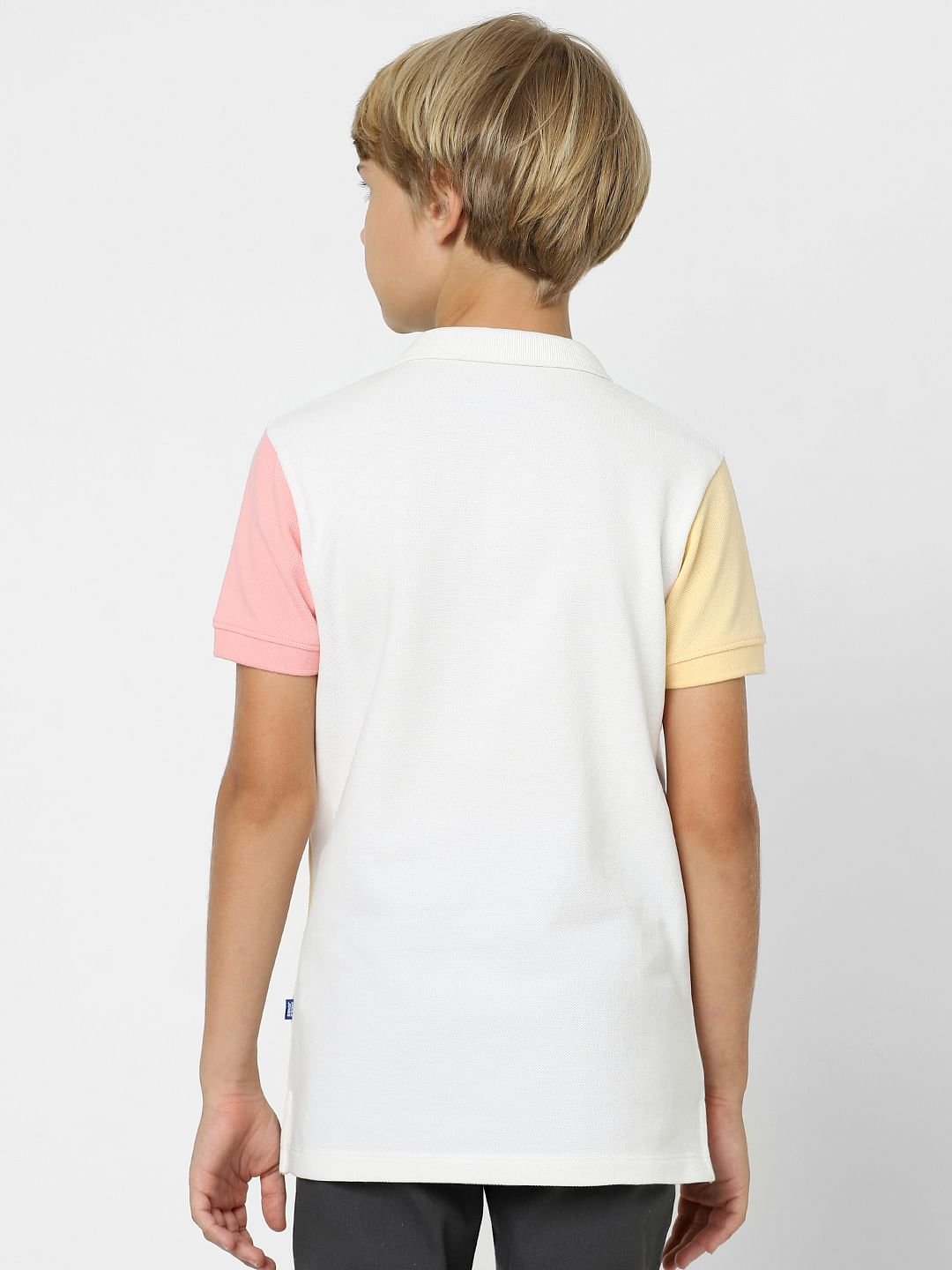 Boys White Colourblocked Polo T-shirt