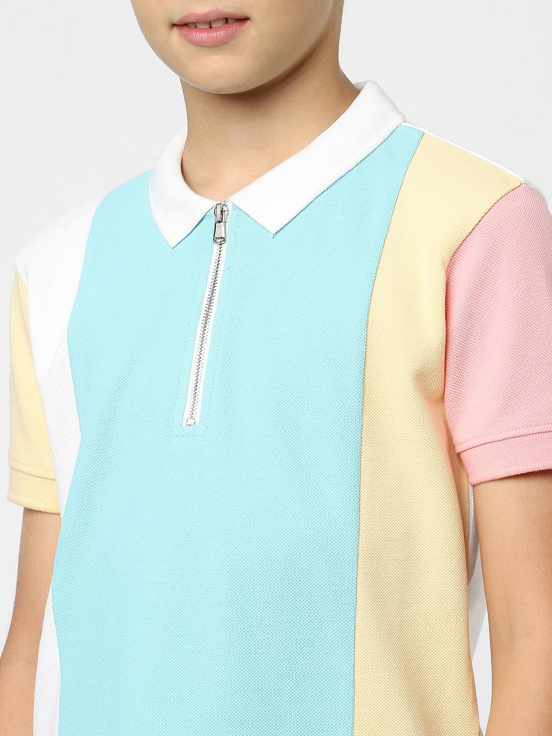 Boys White Colourblocked Polo T-shirt
