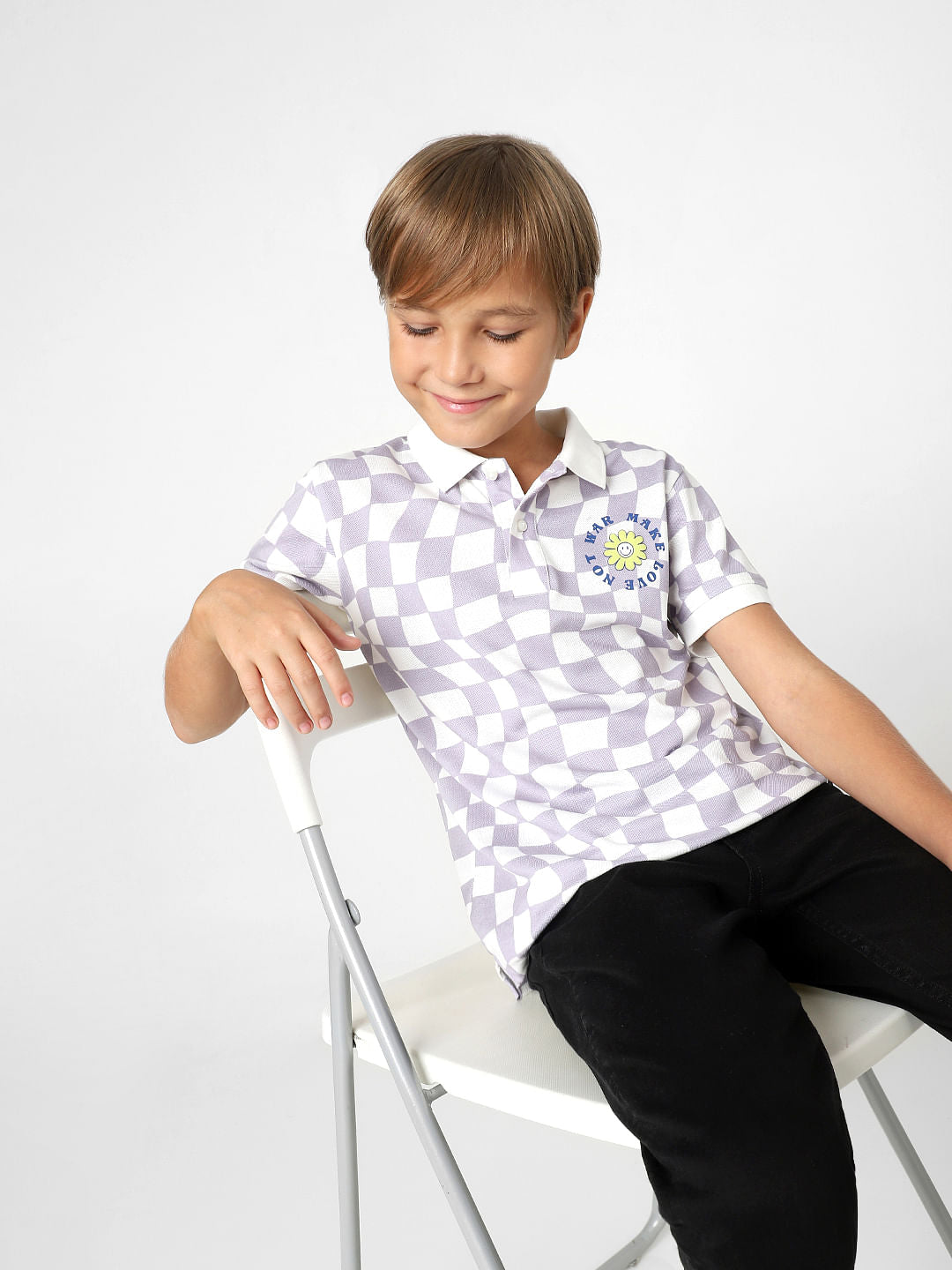 BOYS Purple Check Polo Neck T-shirt - 4/5Y