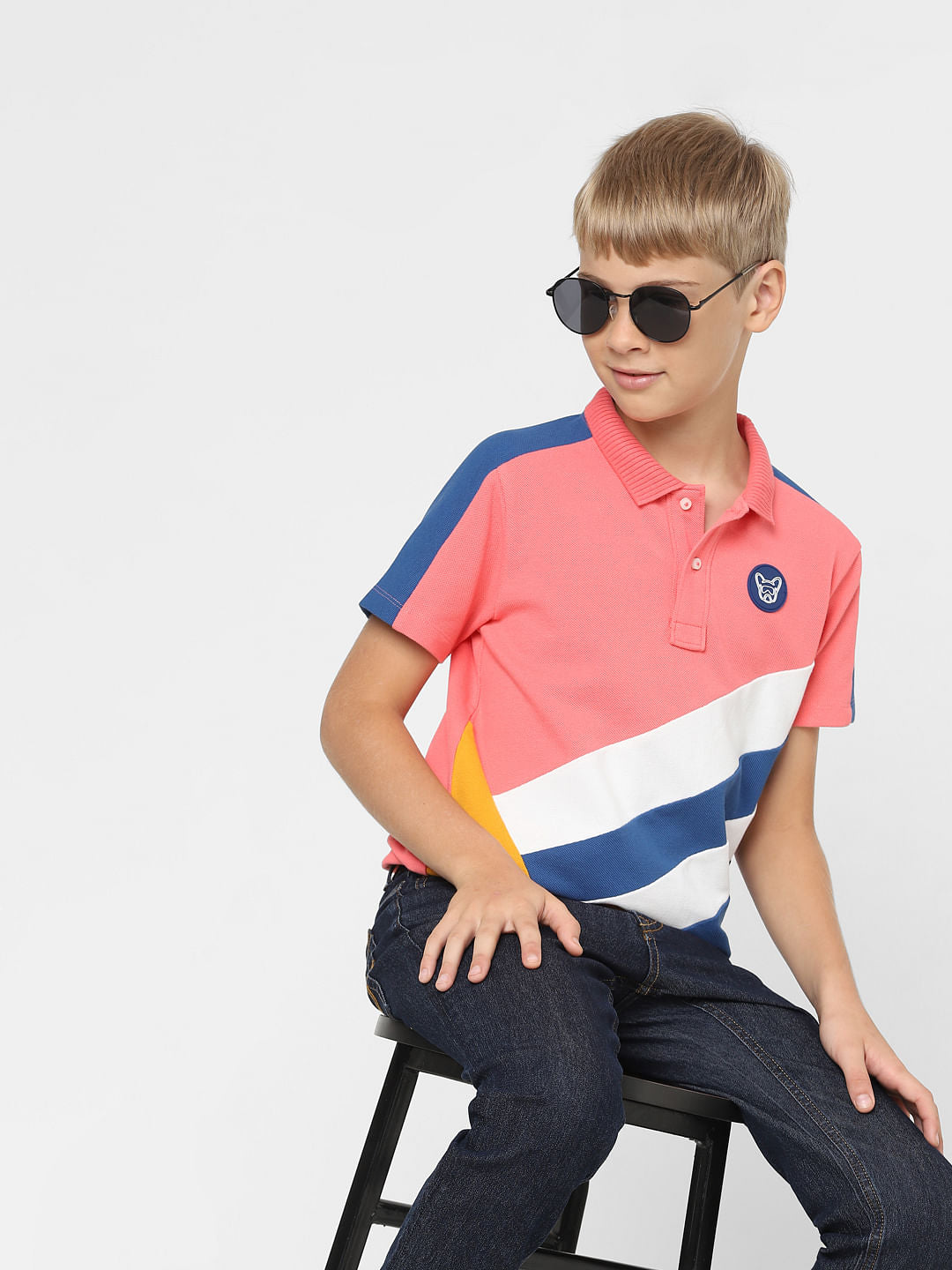 Boys Pink Printed Polo T-shirt - 4/5Y