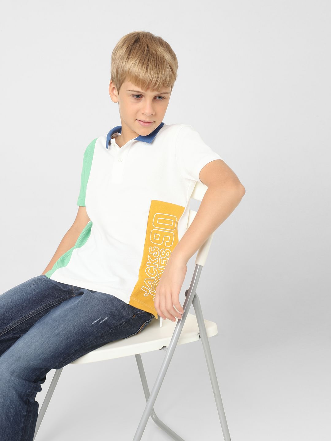 Boys White Colourblocked Polo T-shirt - 4/5Y