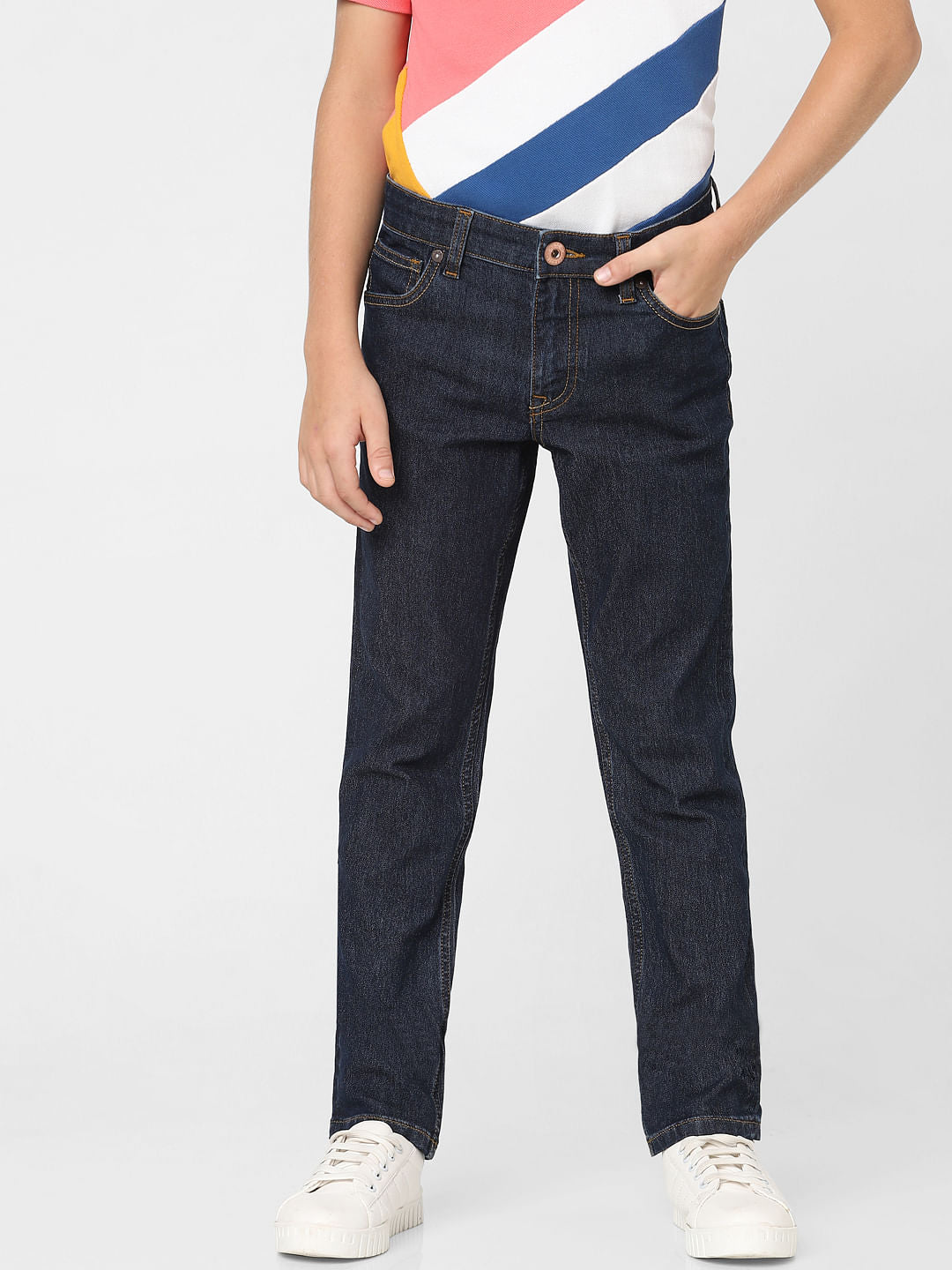 Boys Dark Blue Mid Rise Slim Fit Jeans