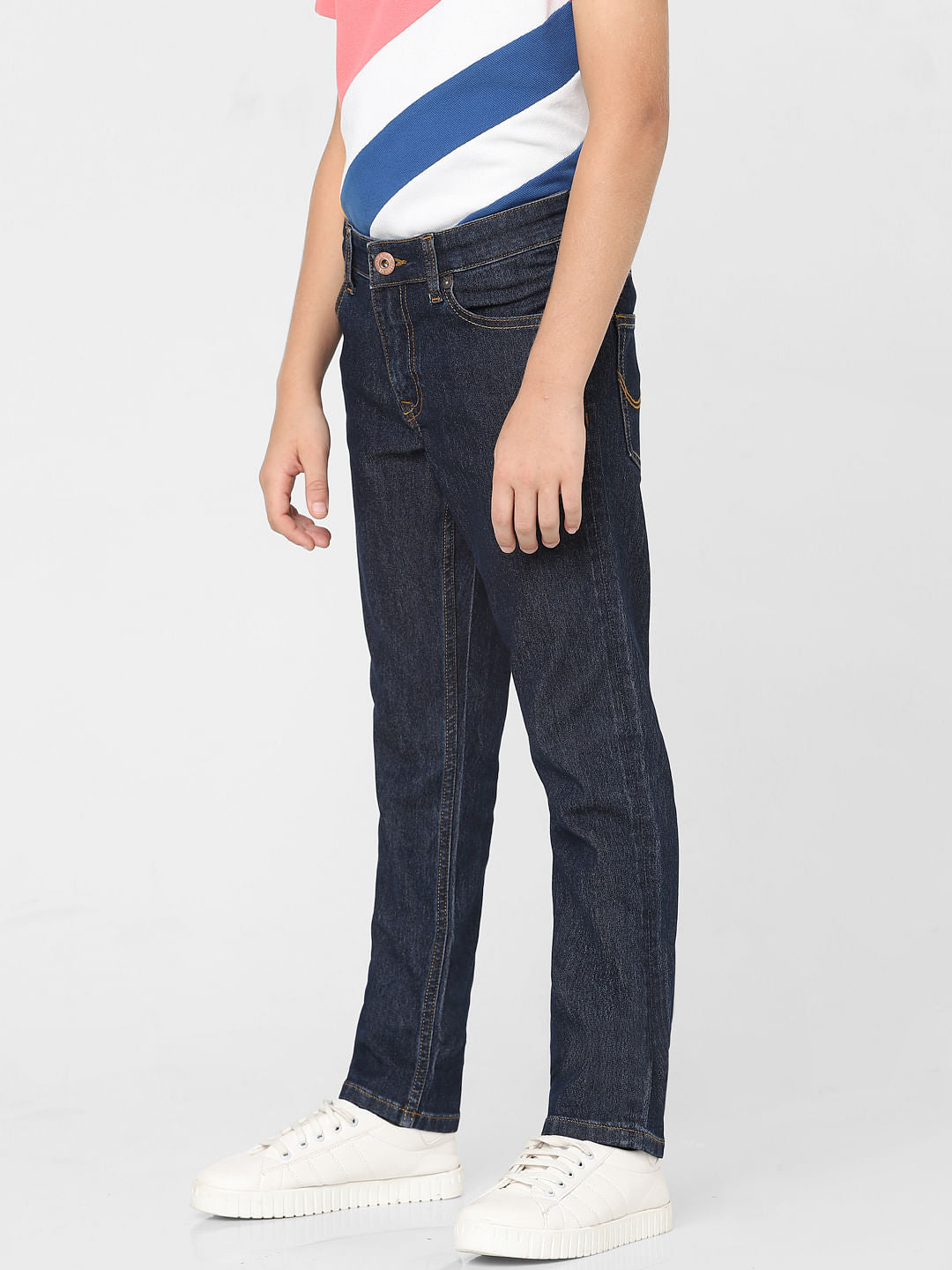 Boys Dark Blue Mid Rise Slim Fit Jeans